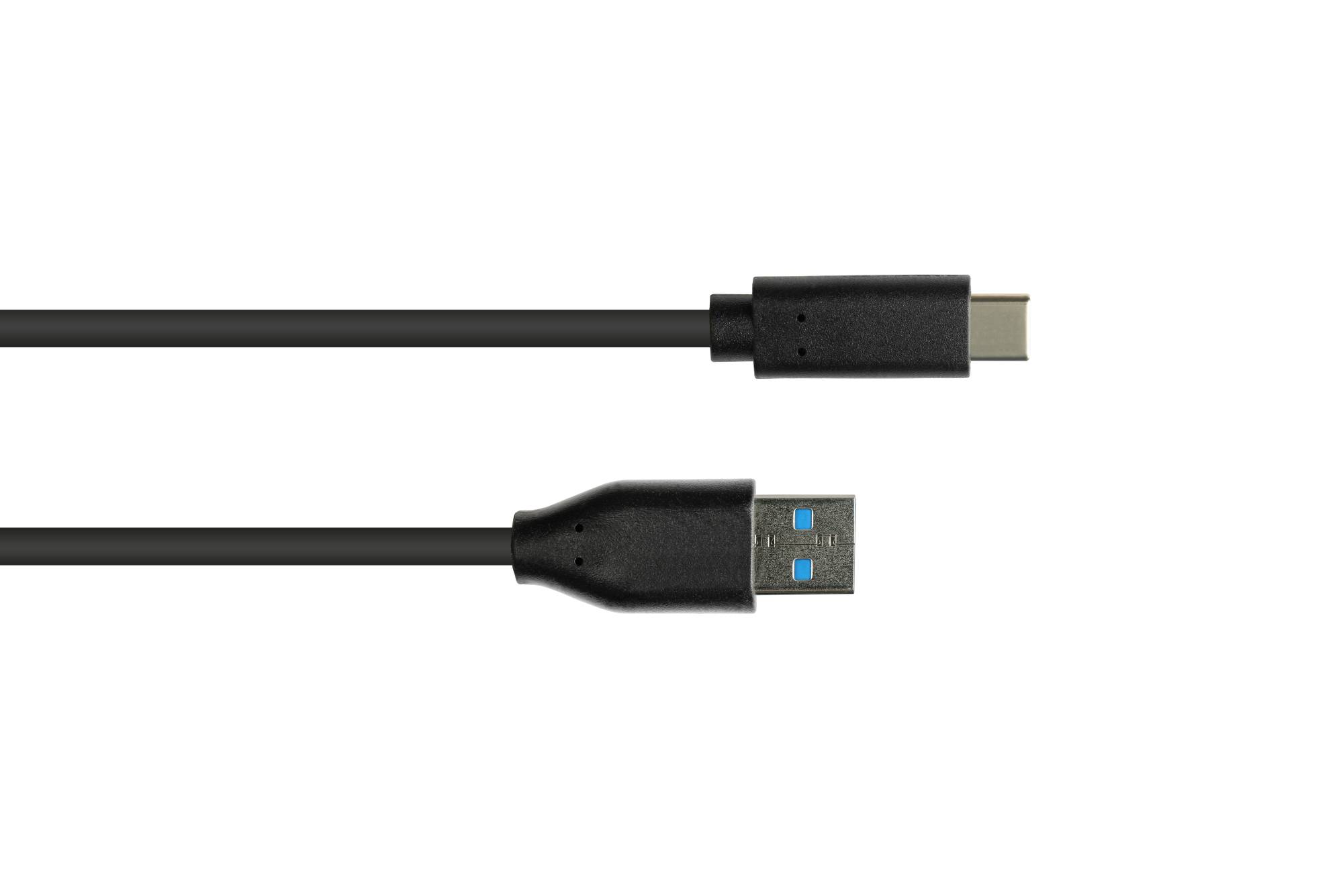 kabelmeister® Anschlusskabel USB 3.2 Gen.2 (10GBit/s / 3A), Stecker A an USB-C™ Stecker, CU, schwarz, 0,5m