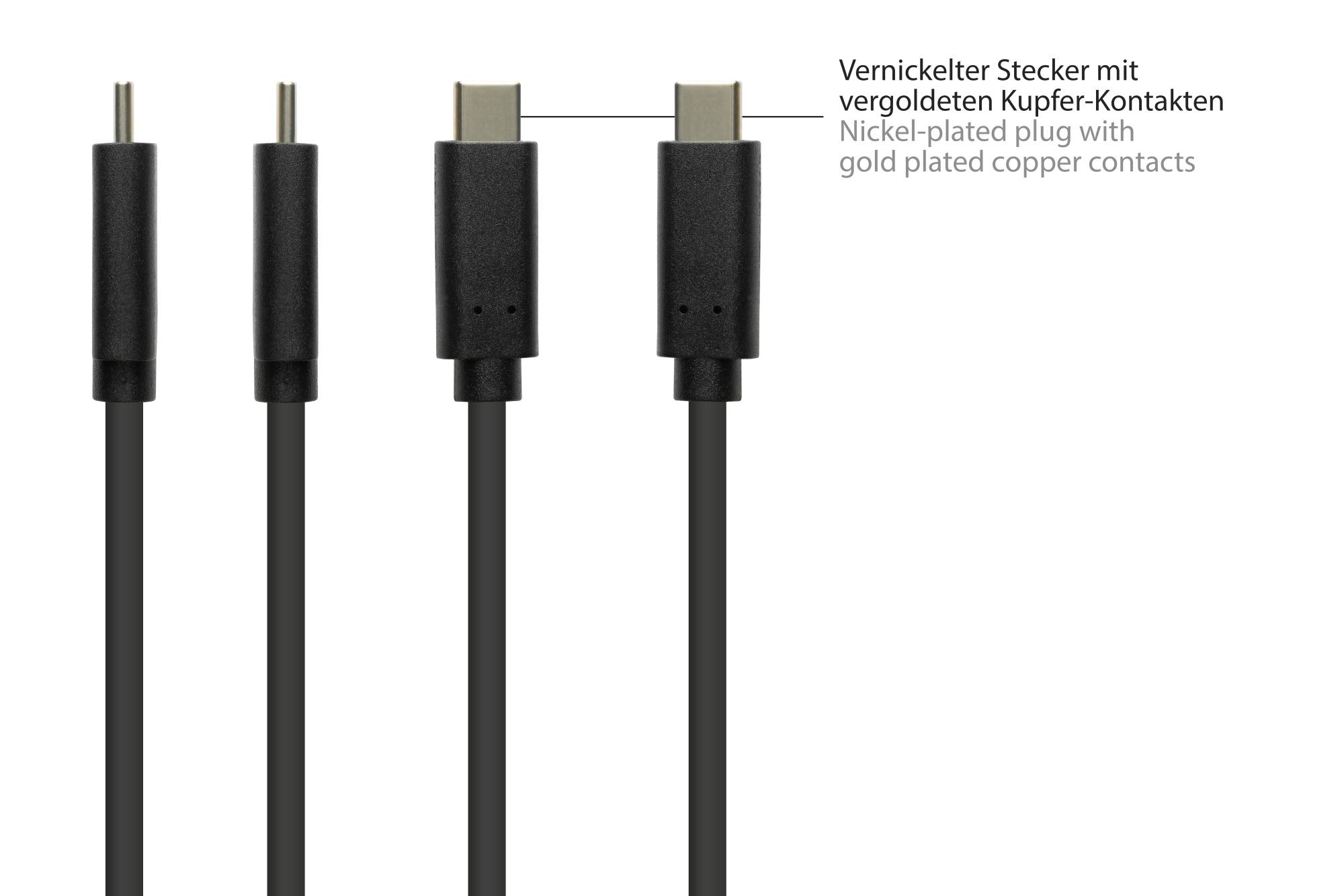 kabelmeister® Anschlusskabel USB 3.2 Gen.2 (10GBit/s / 3A), Stecker A an USB-C™ Stecker, CU, schwarz, 0,5m