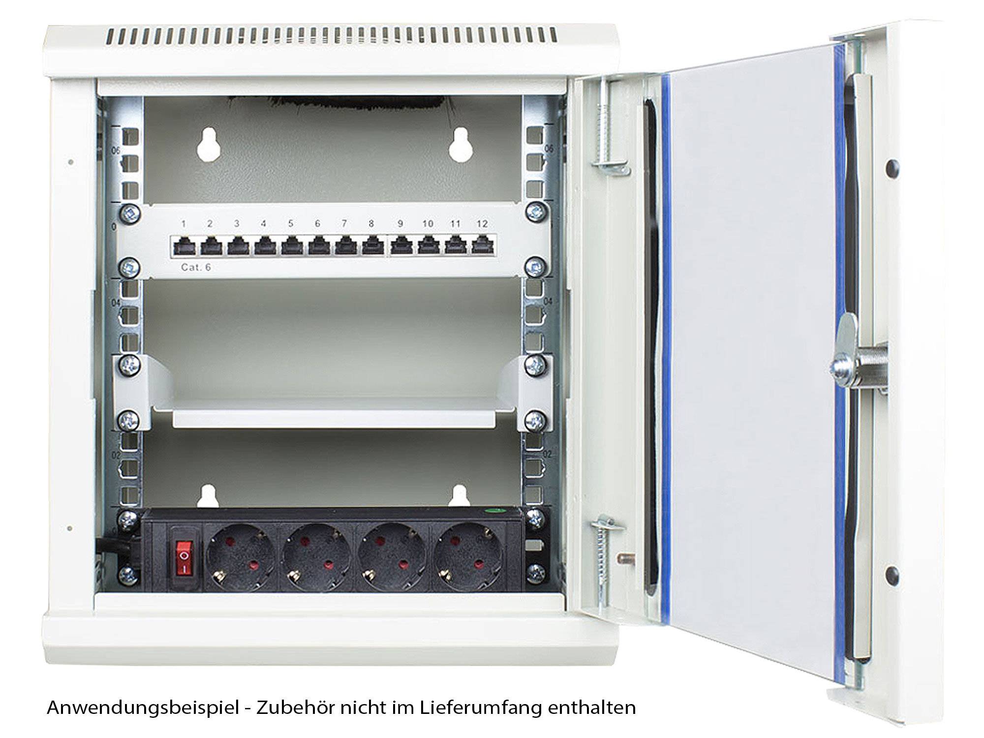 10" Wandgehäuse, 12HE, lichtgrau (RAL7035), 312 x 300mm, fertig montiert, Good Connections®
