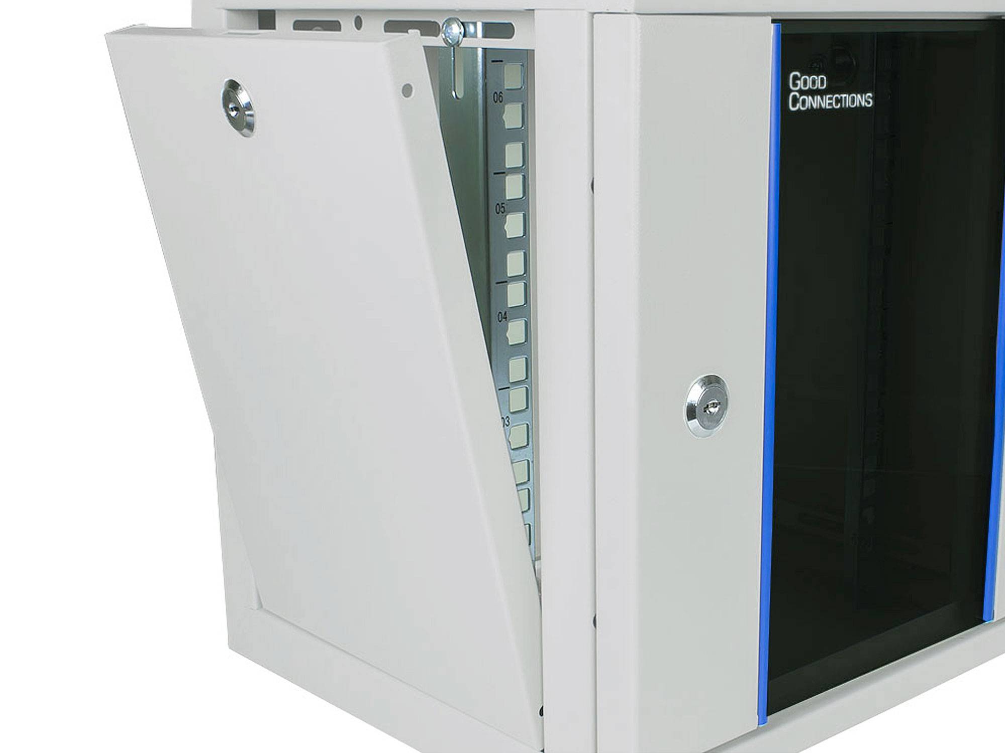 10" Wandgehäuse, 15HE, lichtgrau (RAL7035), 312 x 300mm, fertig montiert, Good Connections®