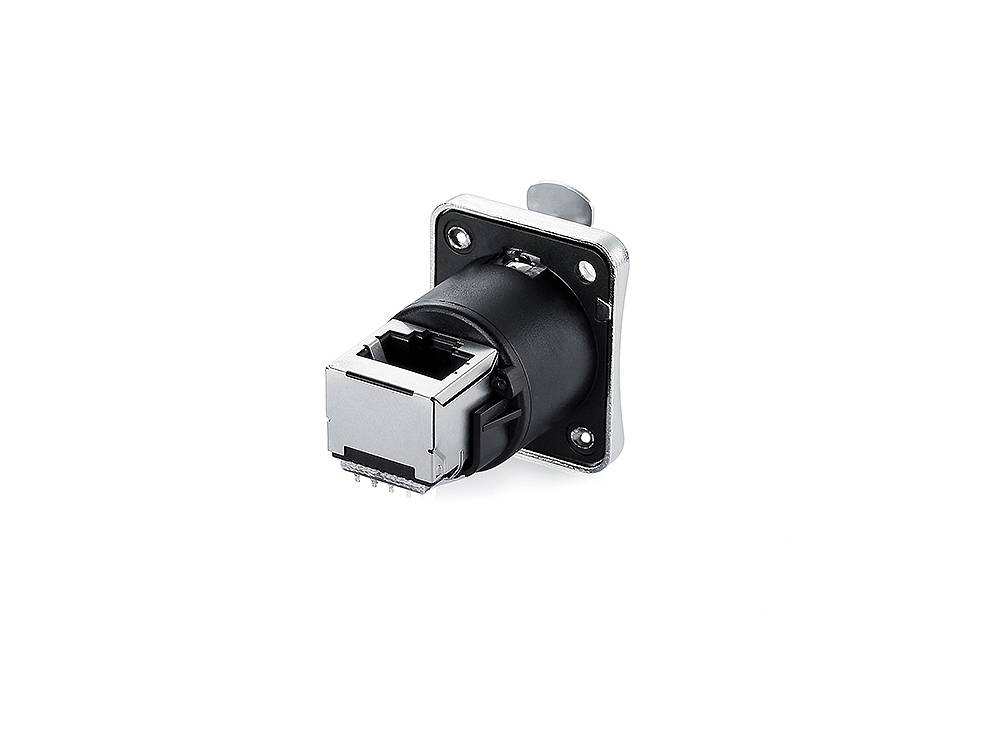 Industrie-Steckverbinder S6 - RJ45 Durchführungskupplung mit Klick Arretierung, RJ45 Buchse beidseitig,gewinkelt