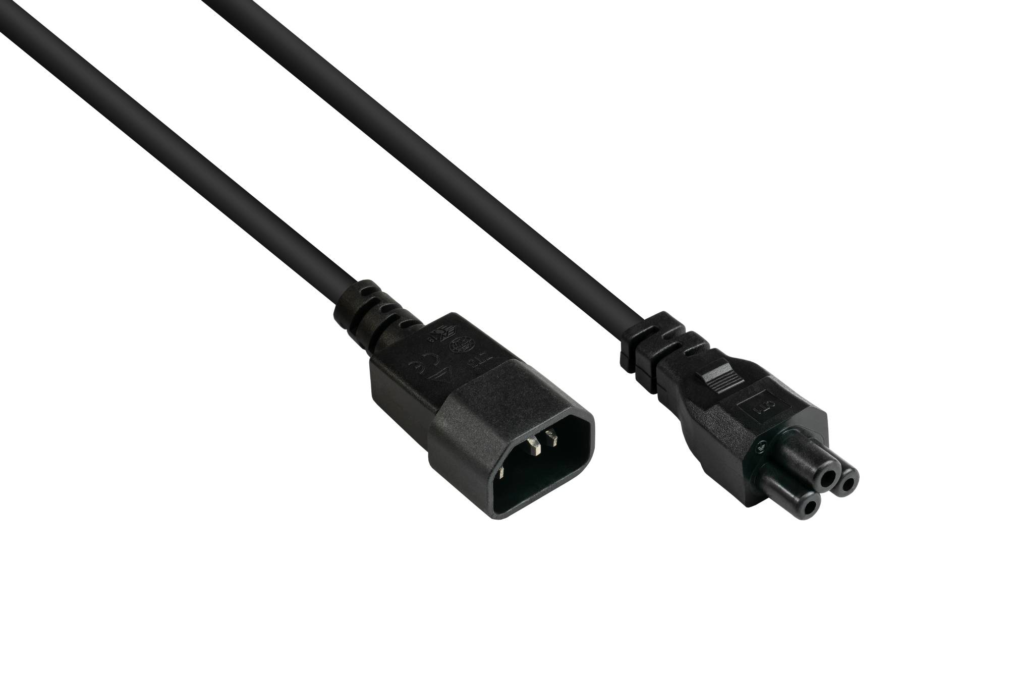 kabelmeister® Kaltgeräteverlängerung C14 (gerade) an C5 (gerade), schwarz, 1,00 mm², 3 m
