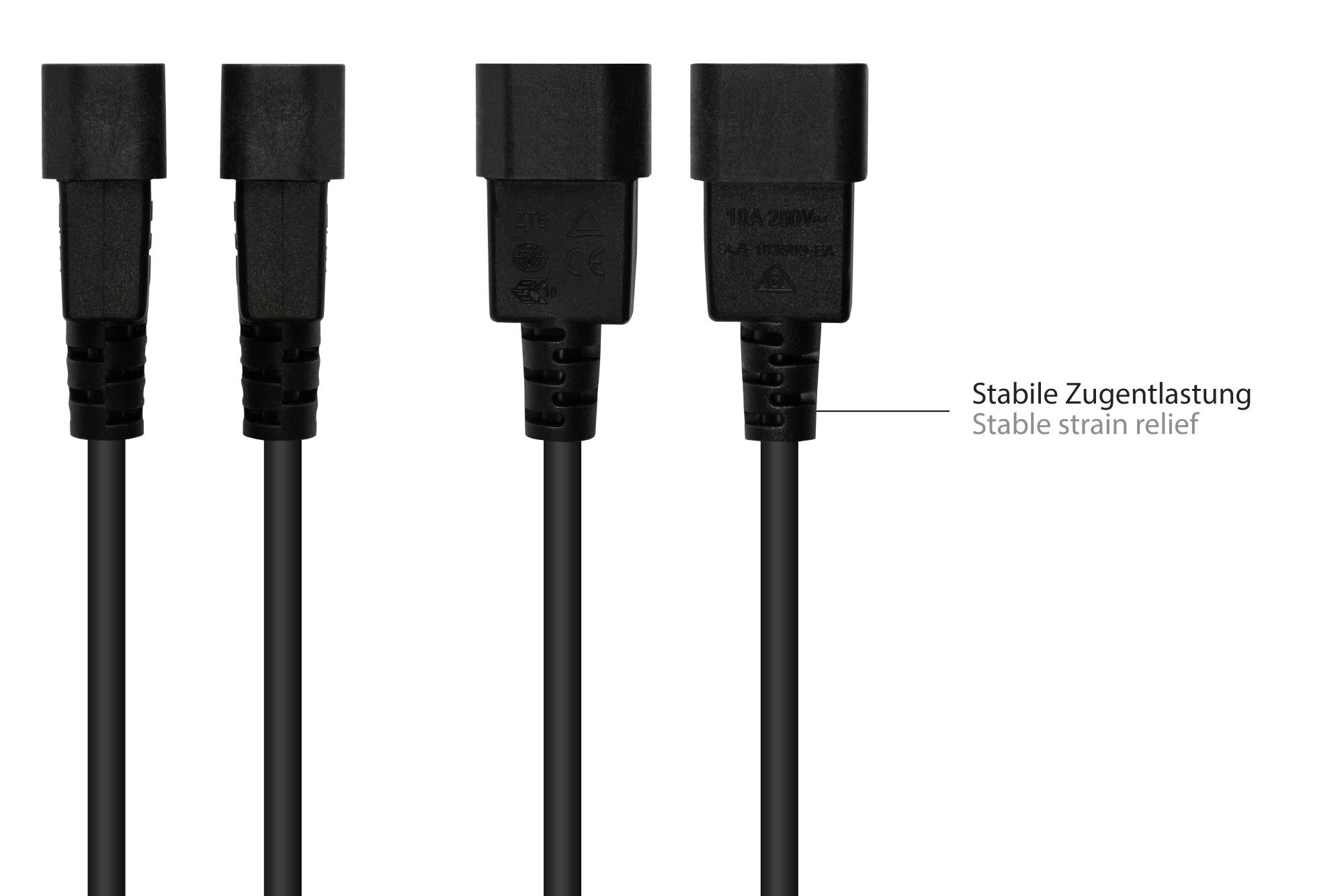 Good Connections® Kaltgeräteverlängerung C14 (gerade) an C13 (gerade), schwarz, 1,00 mm², 3 m
