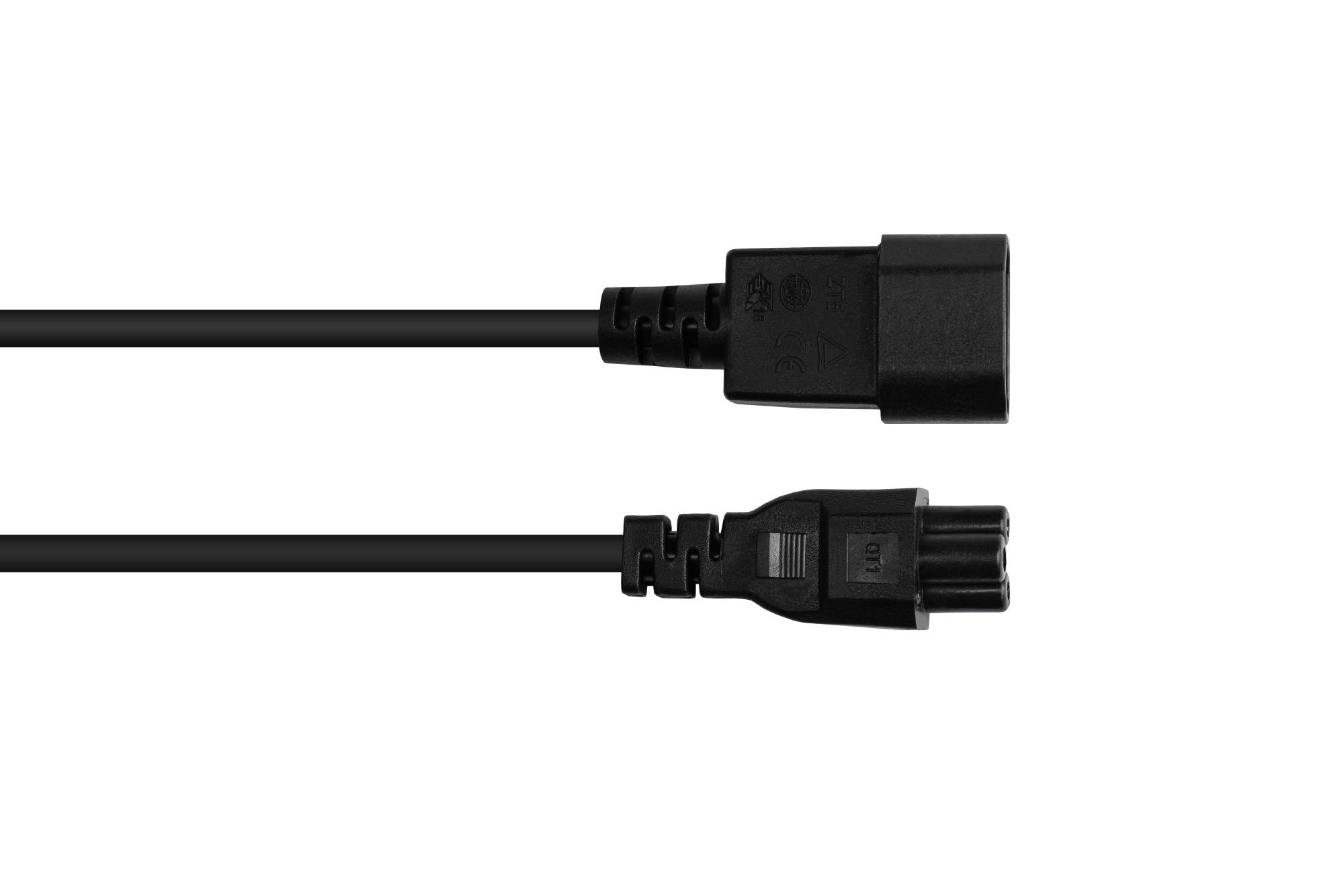 kabelmeister® Kaltgeräteverlängerung C14 (gerade) an C5 (gerade), schwarz, 0,75 mm², 1 m