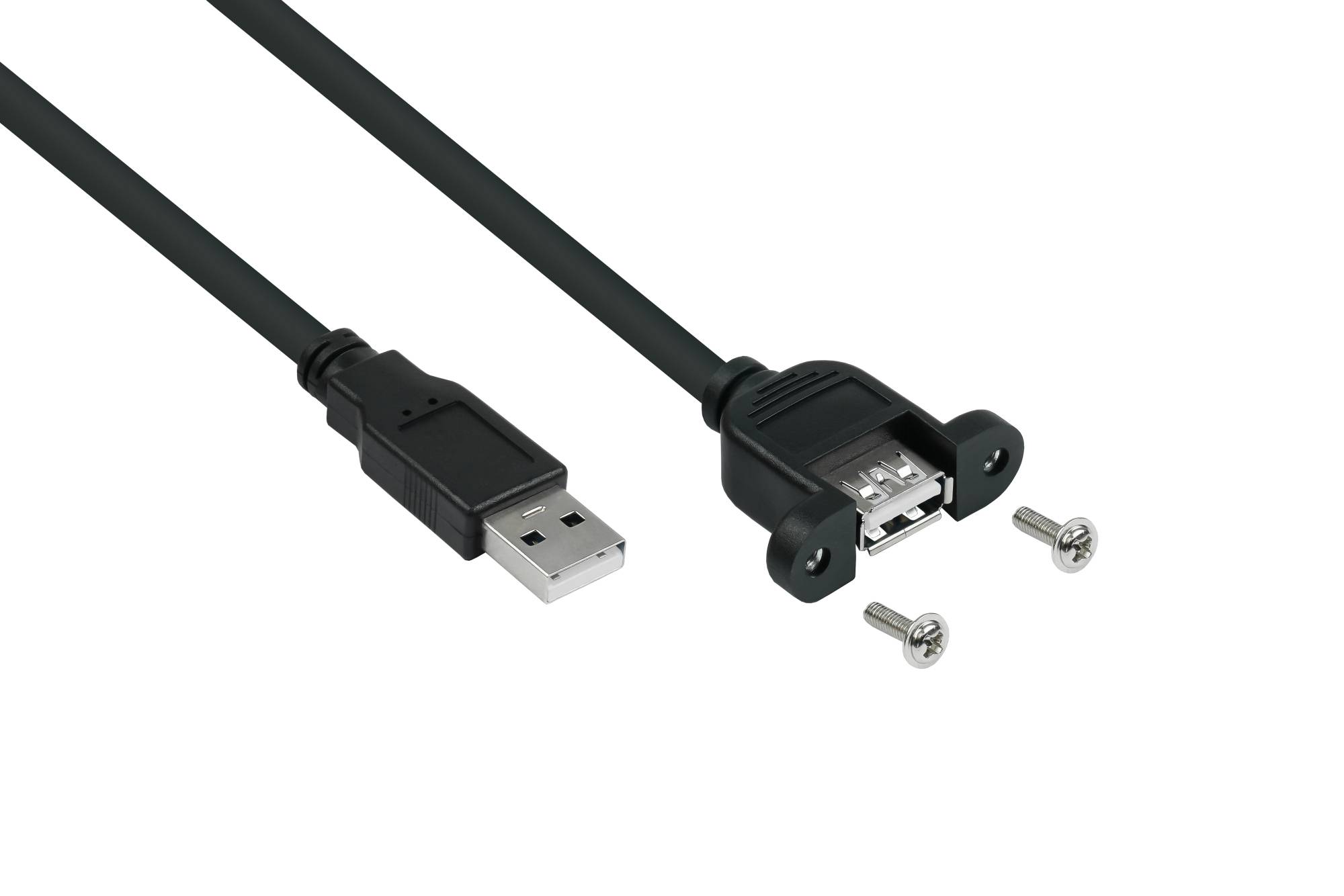 kabelmeister® Einbau-Verlängerungskabel USB 2.0 Stecker A an Einbaubuchse A, Premium, KUPFER, schwarz, 0,5m
