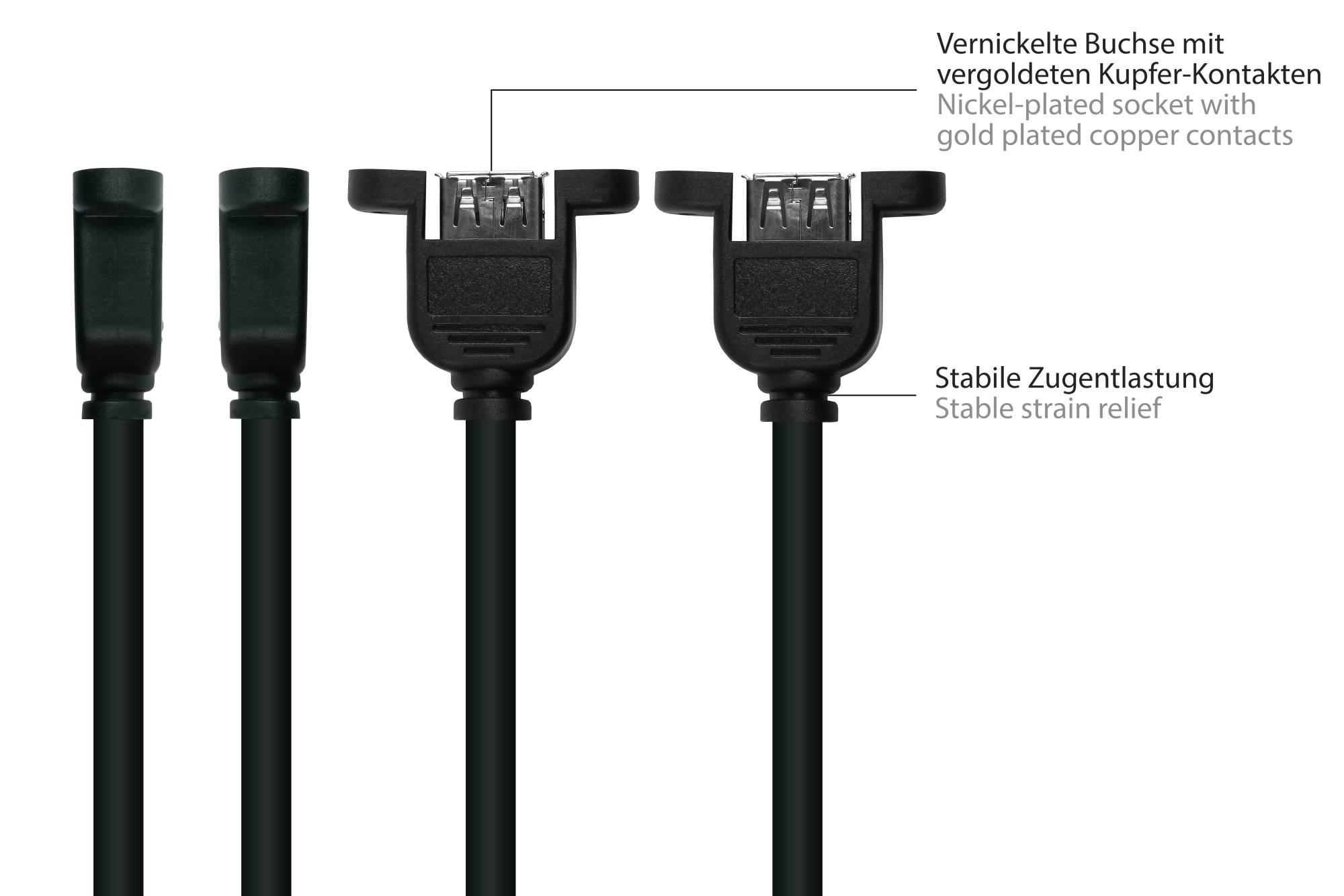 kabelmeister® Einbau-Verlängerungskabel USB 2.0 Stecker A an Einbaubuchse A, Premium, KUPFER, schwarz, 0,5m