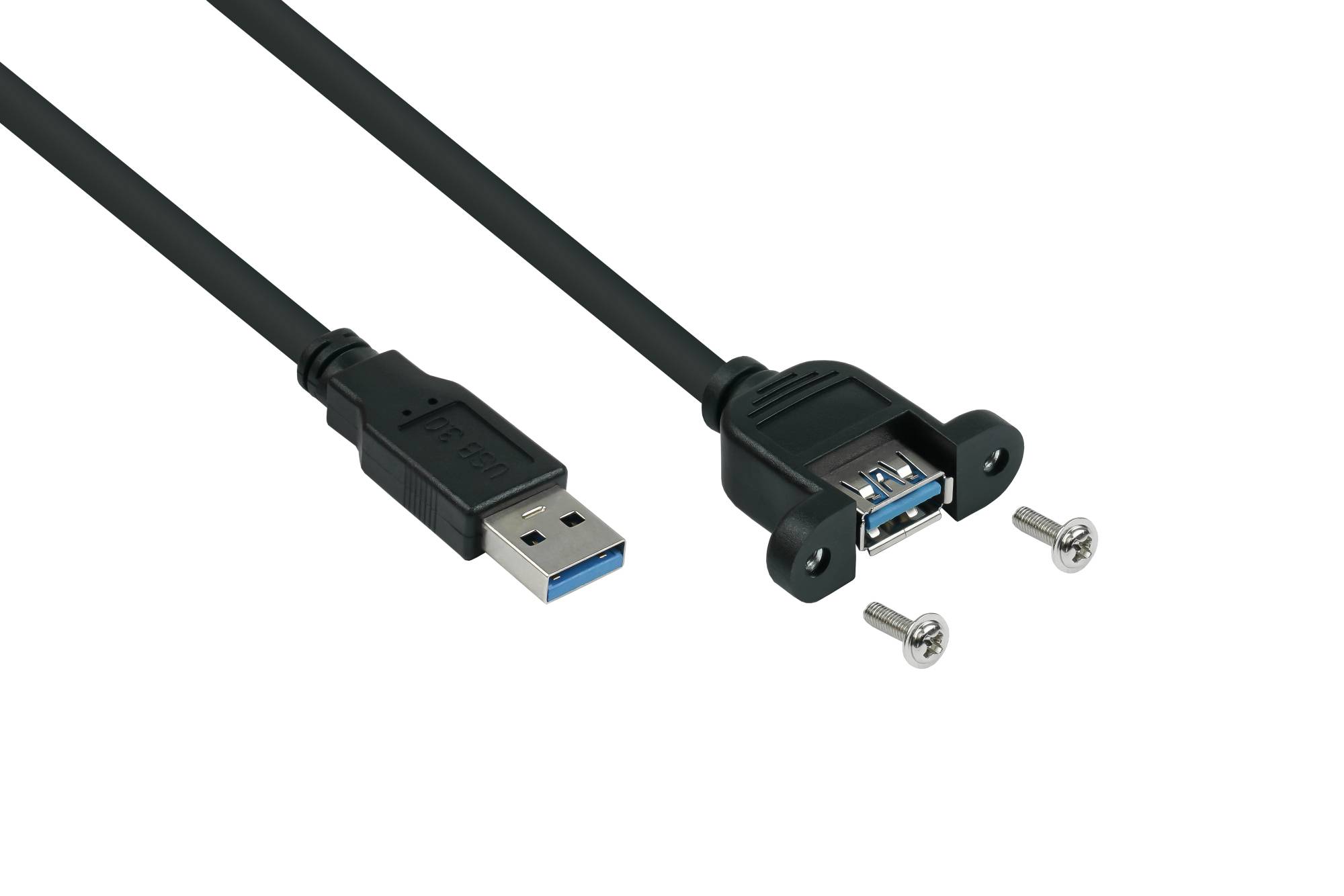 kabelmeister® Einbau-Verlängerungskabel USB 3.0 Stecker A an Einbaubuchse A, Premium, UL, KUPFER, schwarz, 0,5m