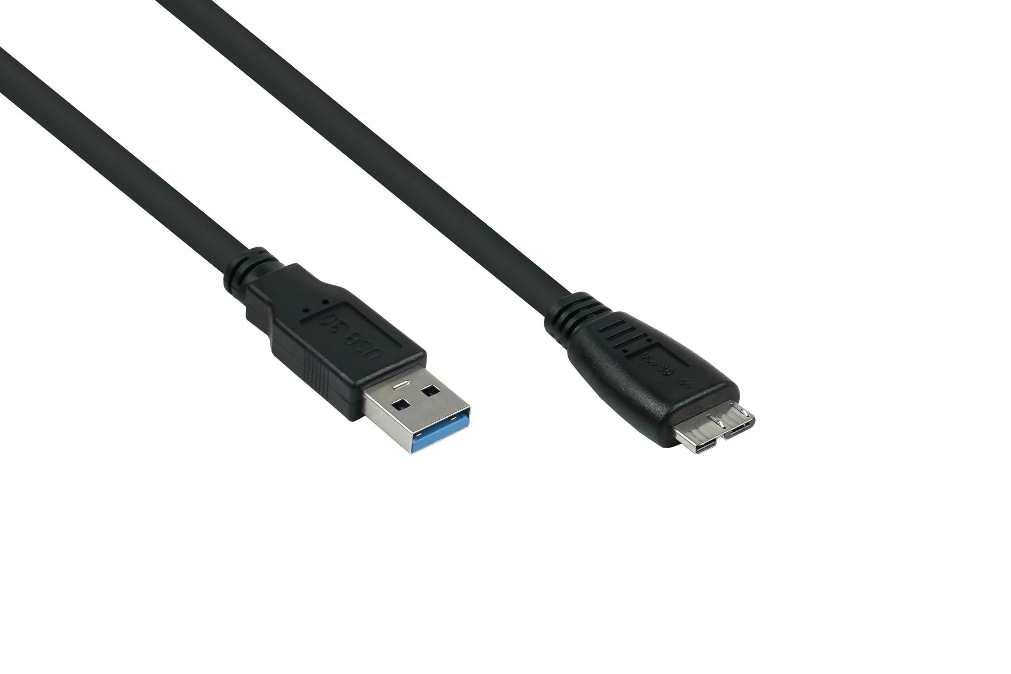 kabelmeister® Anschlusskabel USB 3.0 Stecker A an Stecker Micro B, Premium, UL, KUPFER, schwarz, 0,5m