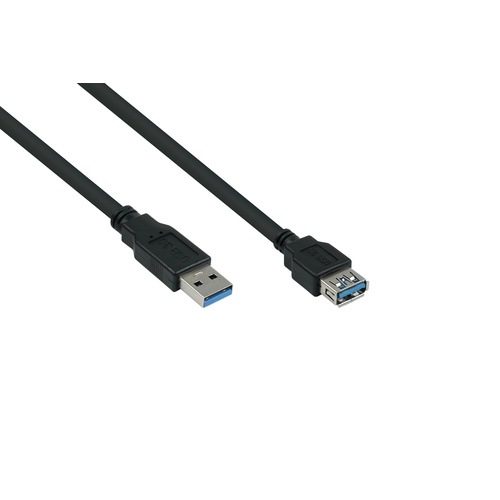 kabelmeister® Verlängerungskabel USB 3.0 Stecker A an Buchse A, Premium, UL, KUPFER, schwarz, 2m