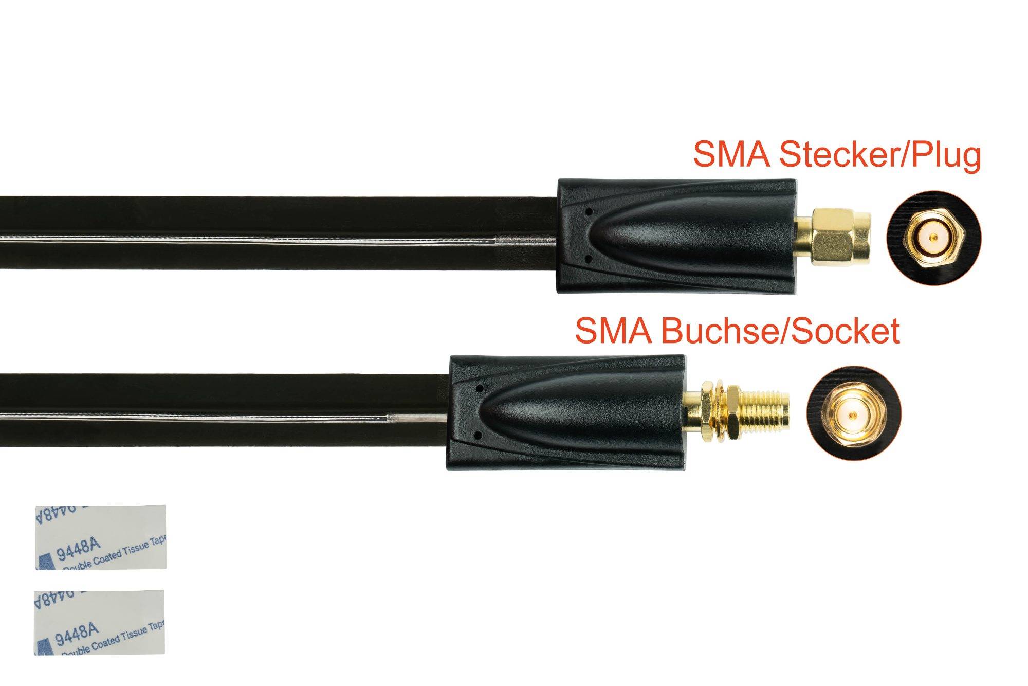 kabelmeister® Koaxial HF Fensterdurchführung, SMA Stecker an SMA Buchse, schwarz, 0,2m