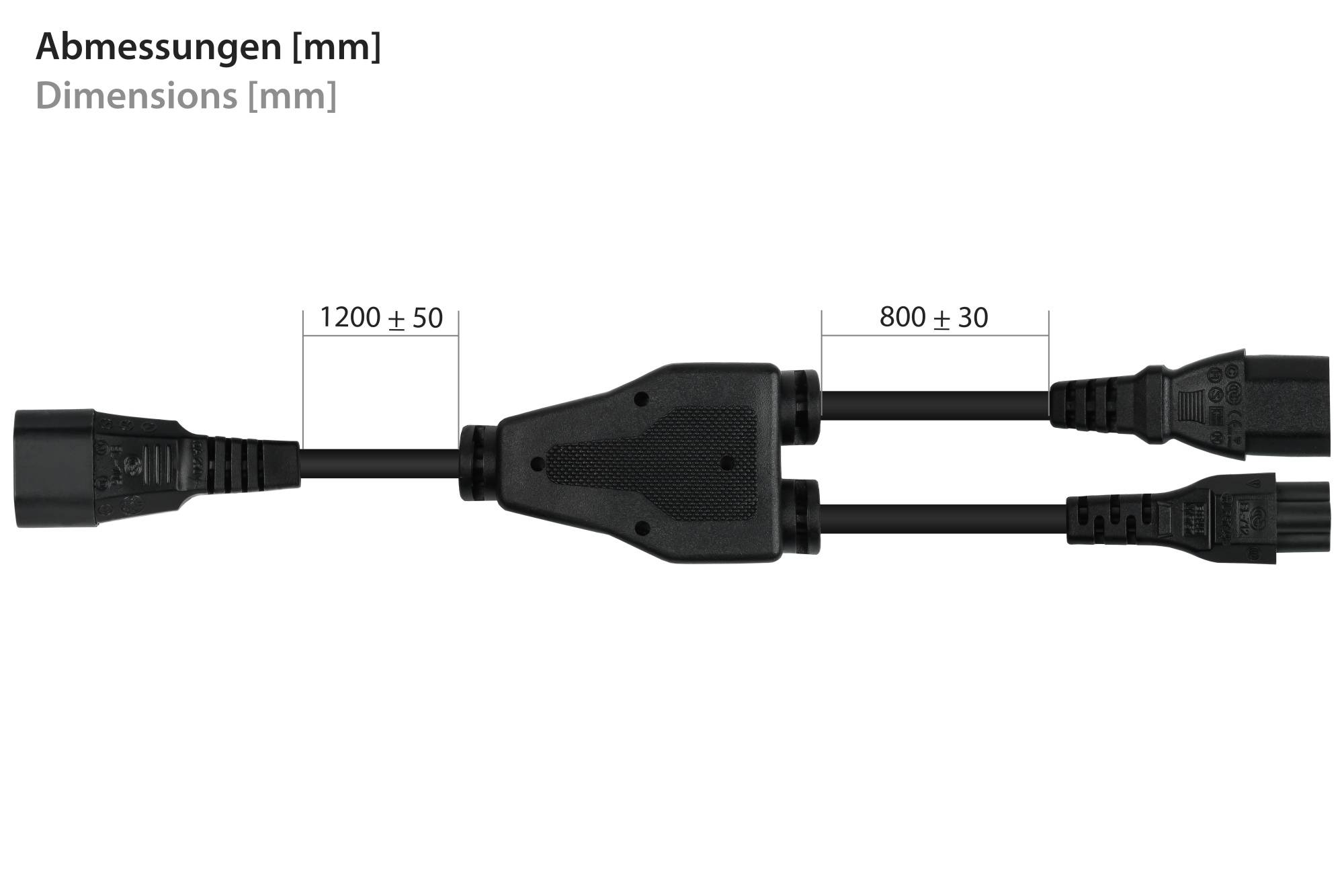 kabelmeister® Y-Kaltgeräteverlängerung Kaltgeräte-Stecker C14 an 2x Kaltgeräte-Buchse C13, schwarz, 2m
