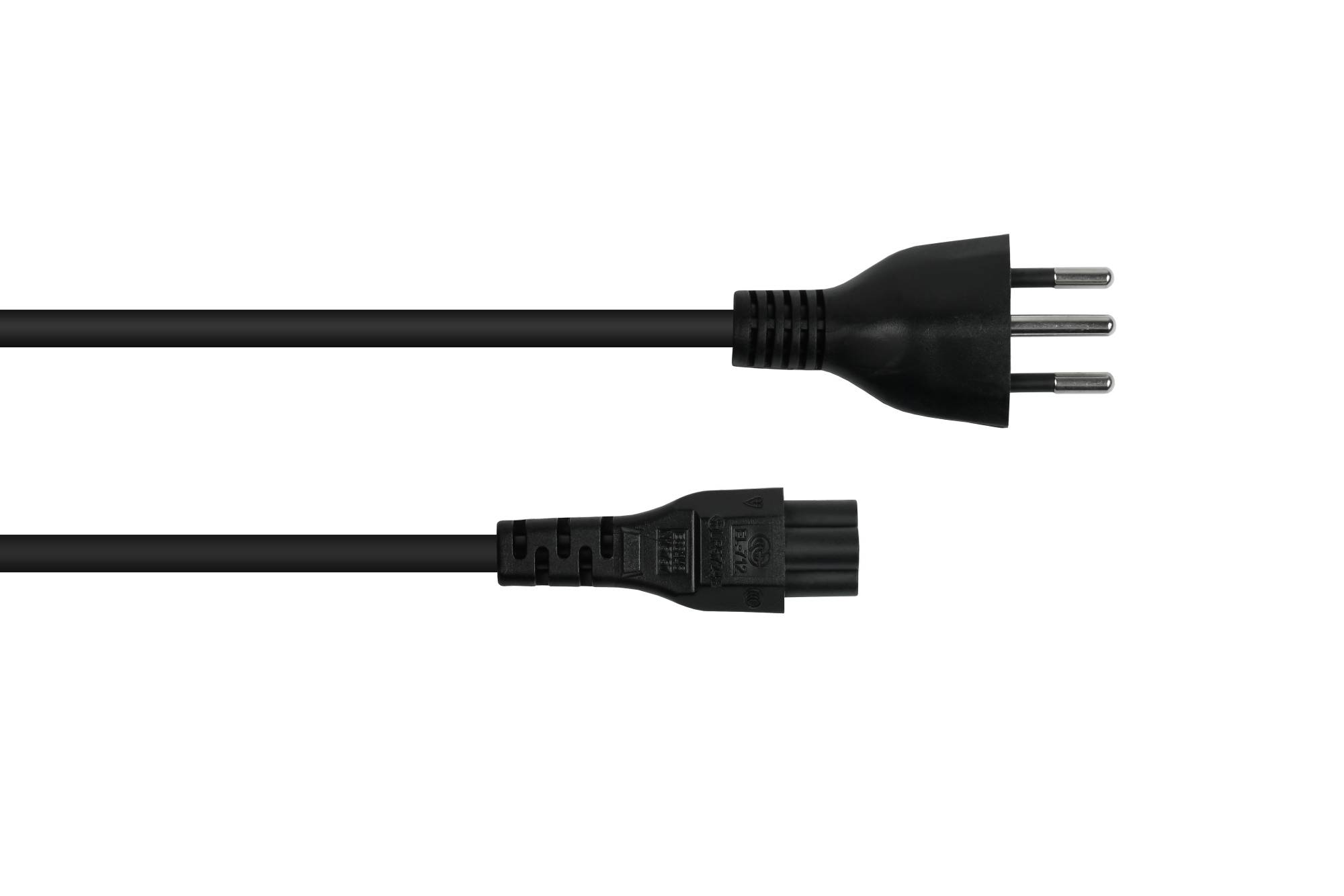 kabelmeister® Netzkabel Schweiz Netz-Stecker Typ J (SEV 1011) an Kleeblatt-Buchse C5, schwarz, 0,75mm², 1,8m