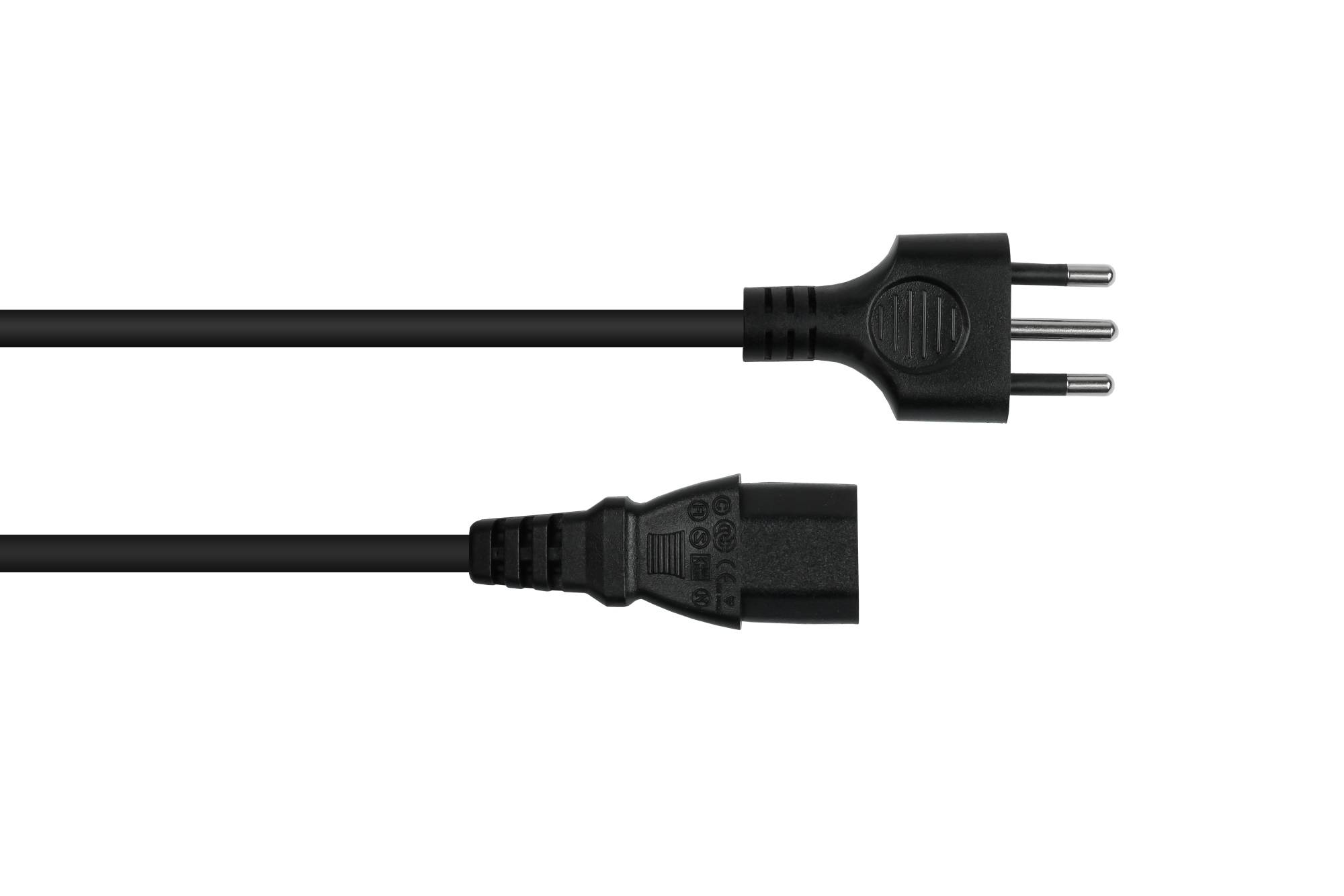 kabelmeister® Netzkabel Italien Netz-Stecker Typ I (CEI 23-16) an Kaltgeräte-Buchse C13, schwarz, 0,75mm², 1,8m