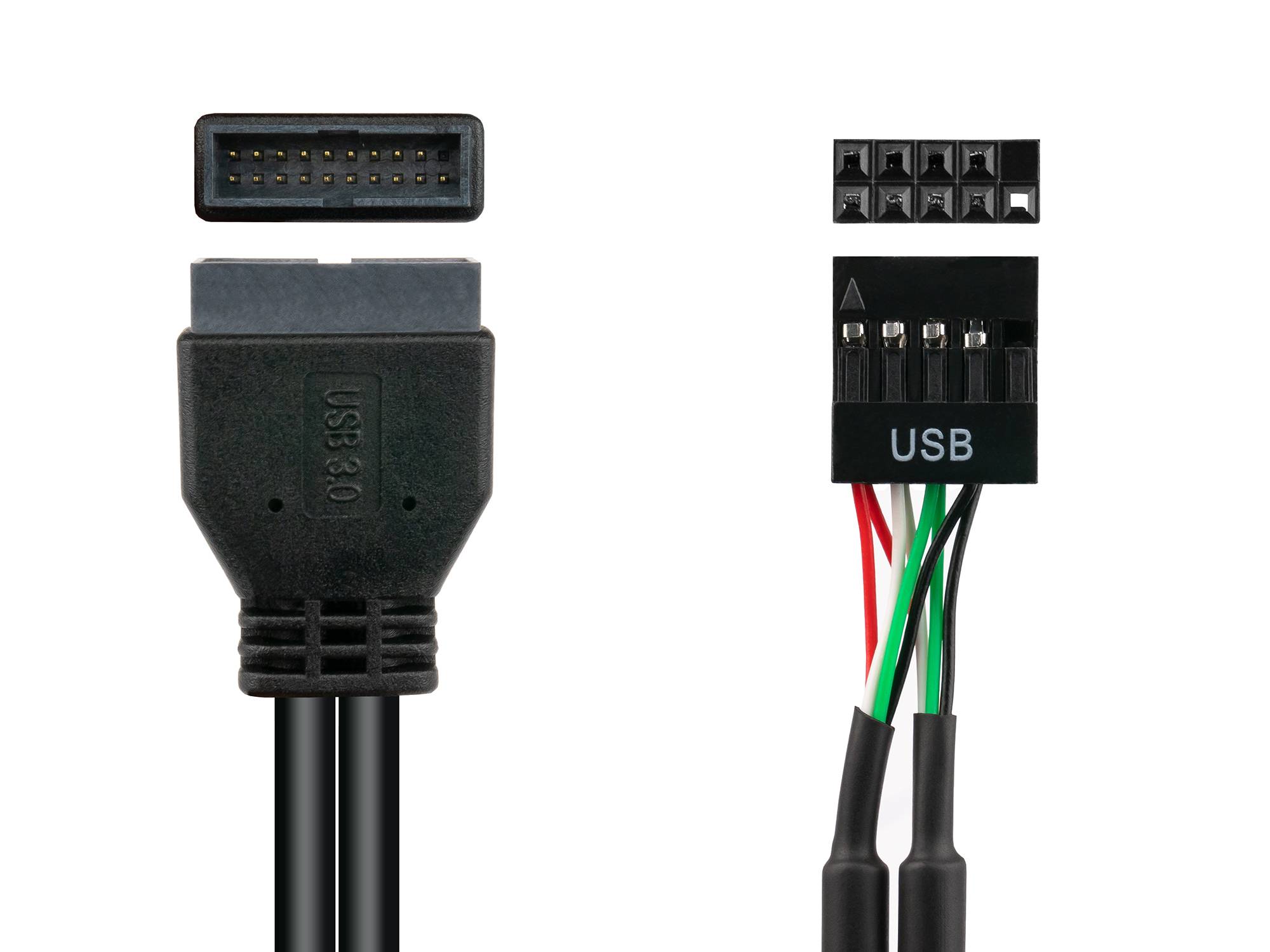 kabelmeister® Adapter intern USB 3.0 Pin-Header Stecker an USB 2.0 Pin-Header Buchse, schwarz, 0,6m