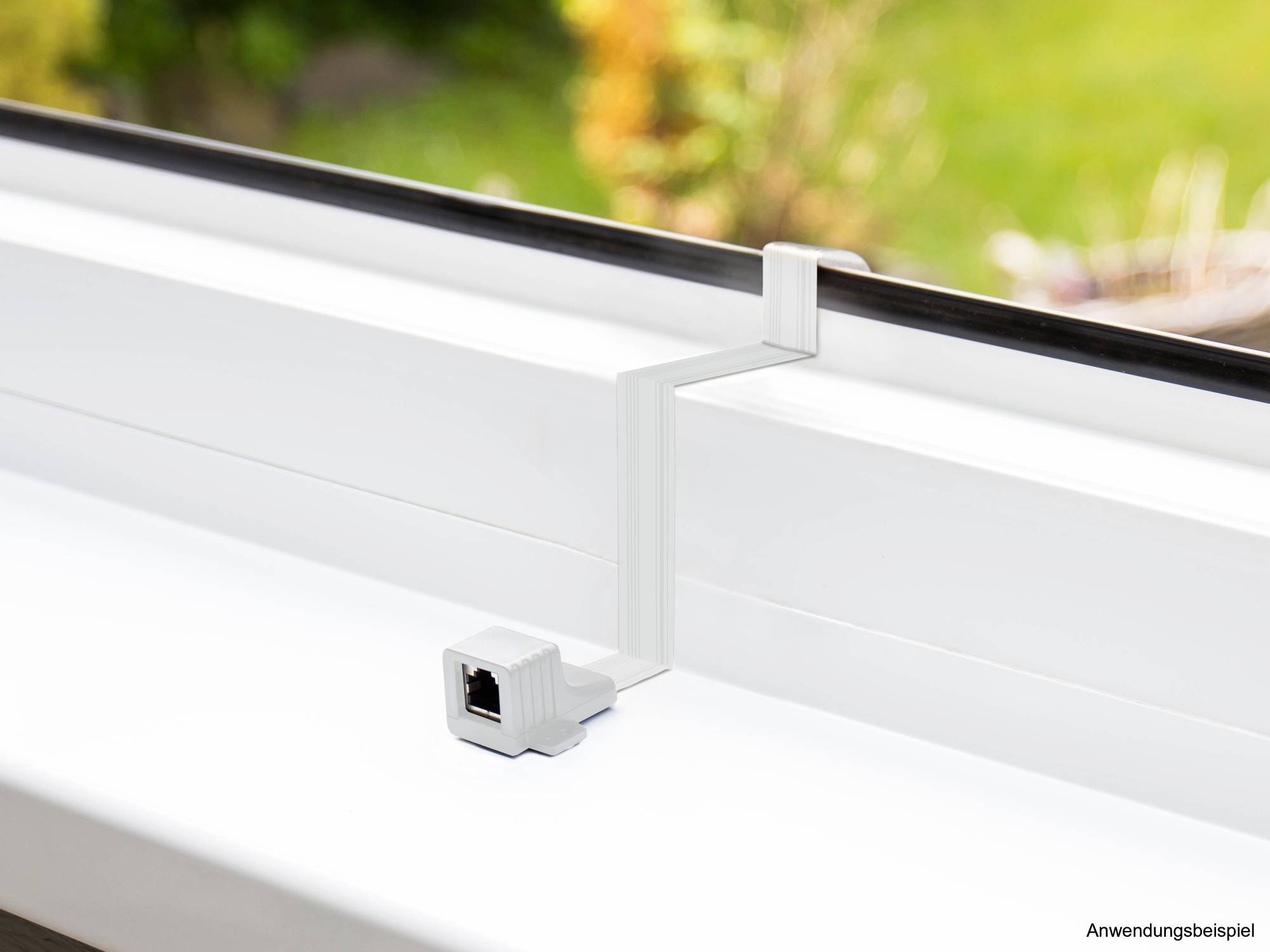 kabelmeister® RJ45 Fensterdurchführung High-Quality, weiß, Gesamtlänge inkl. Buchsen 25cm, flexible Länge 18cm