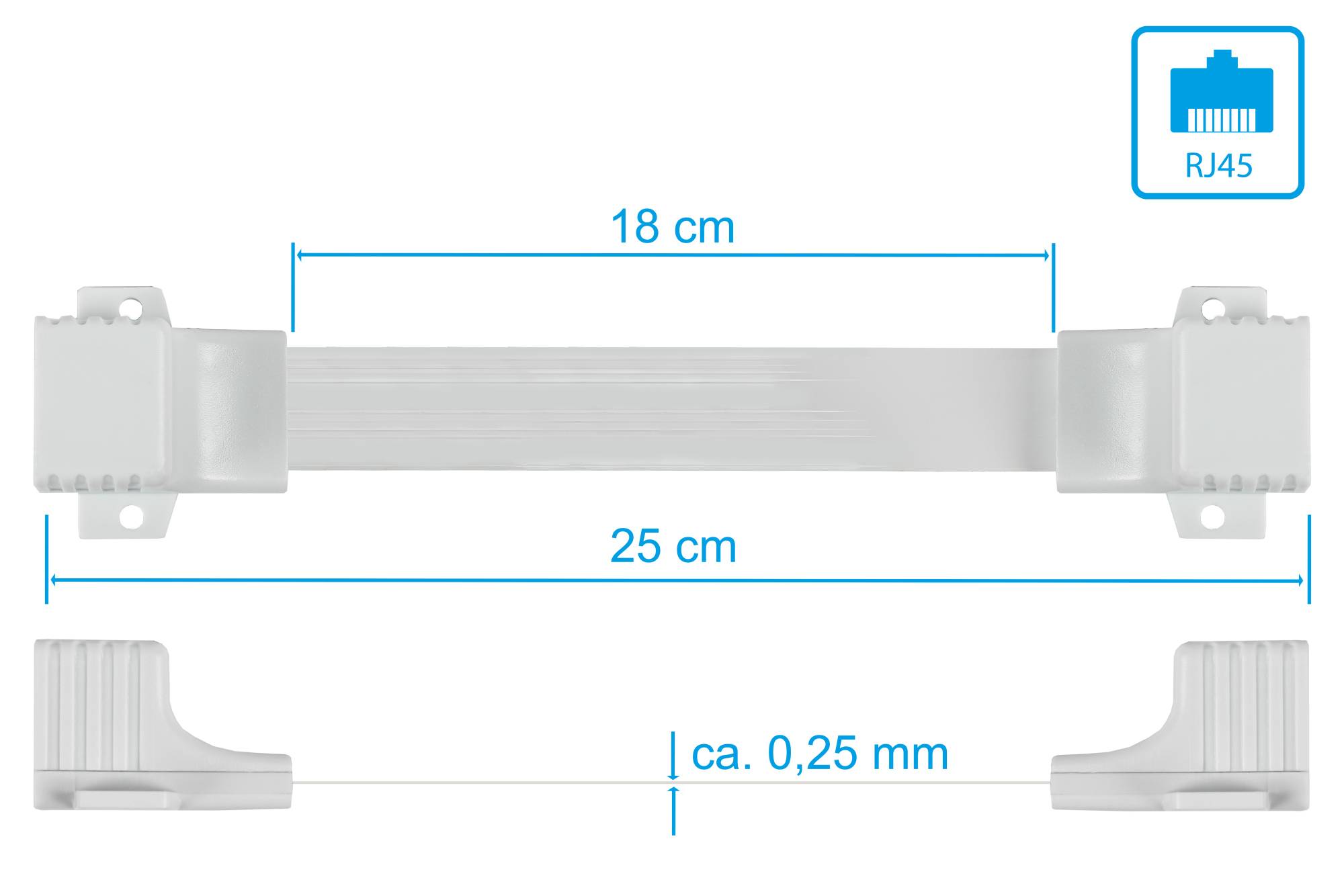 kabelmeister® RJ45 Fensterdurchführung High-Quality, weiß, Gesamtlänge inkl. Buchsen 25cm, flexible Länge 18cm