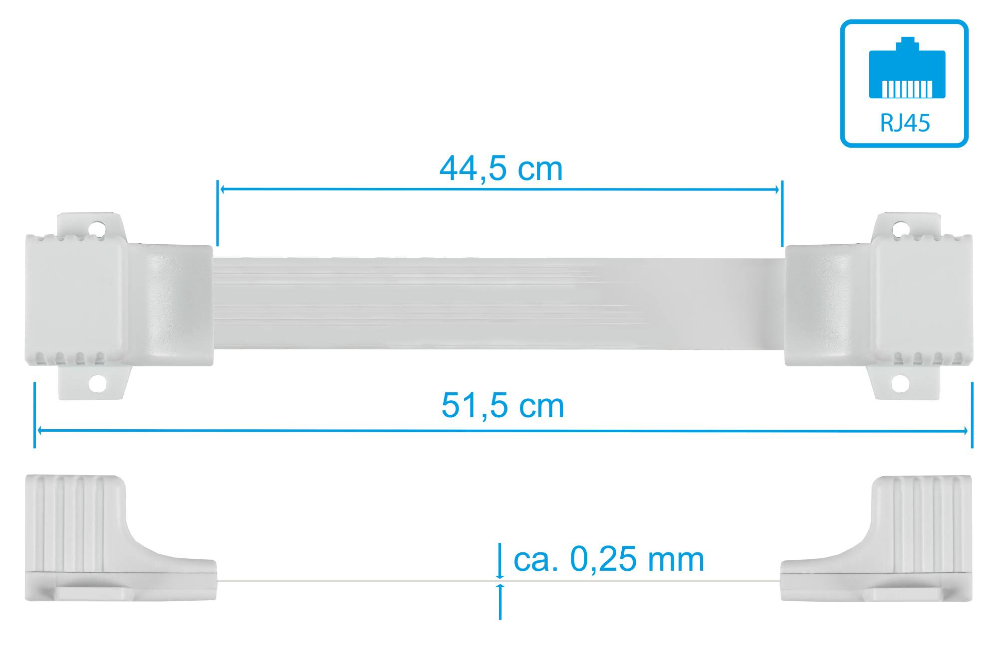 kabelmeister® RJ45 Fensterdurchführung High-Quality, weiß, Gesamtlänge inkl. Buchsen 51,5cm, flexible Länge 44,5cm
