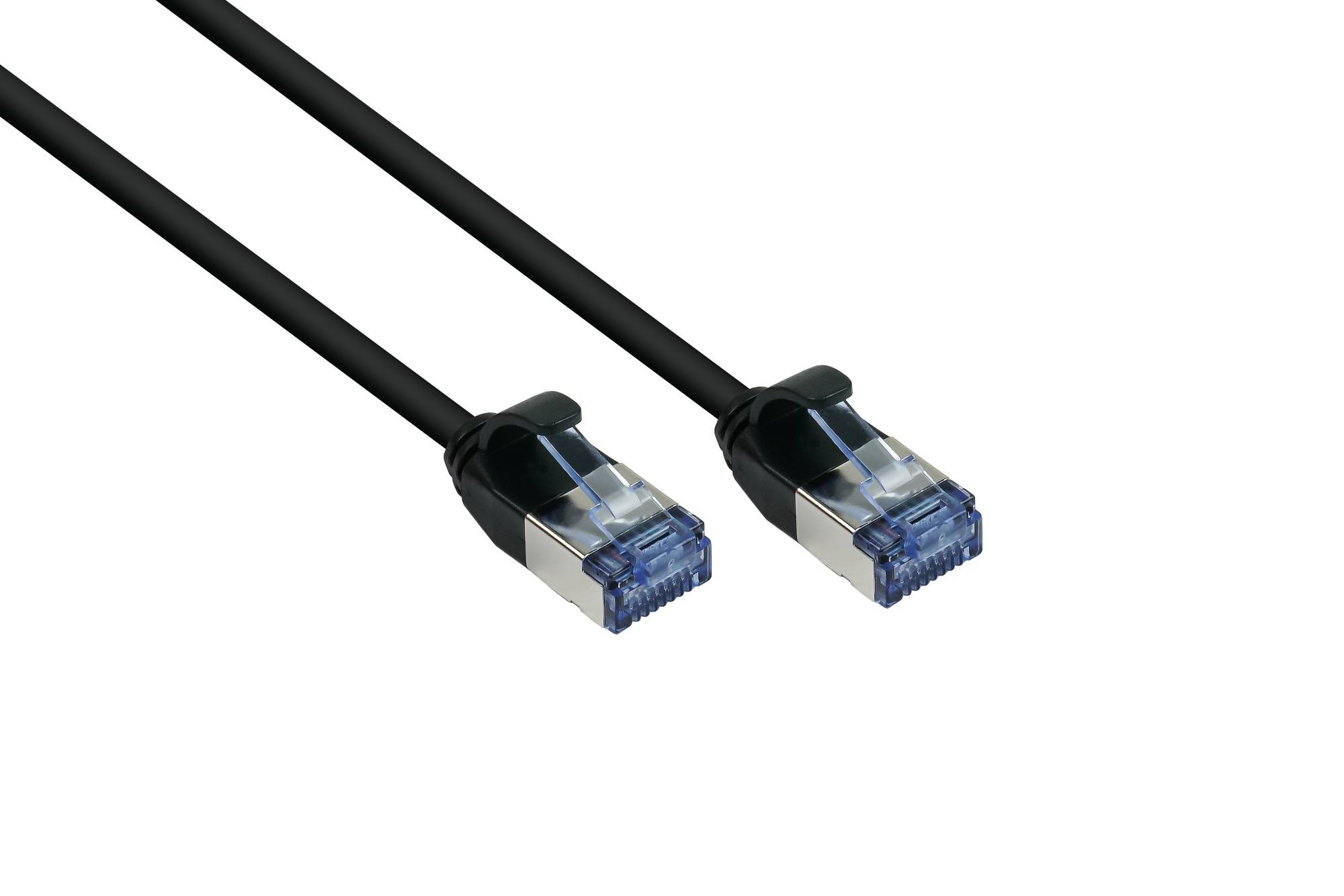 RNS® Patchkabel SlimLine, Cat.6A, U/FTP, PiMF, halogenfrei (LSZH), 500MHz, CU, schwarz, 0,5m, Good Connections®