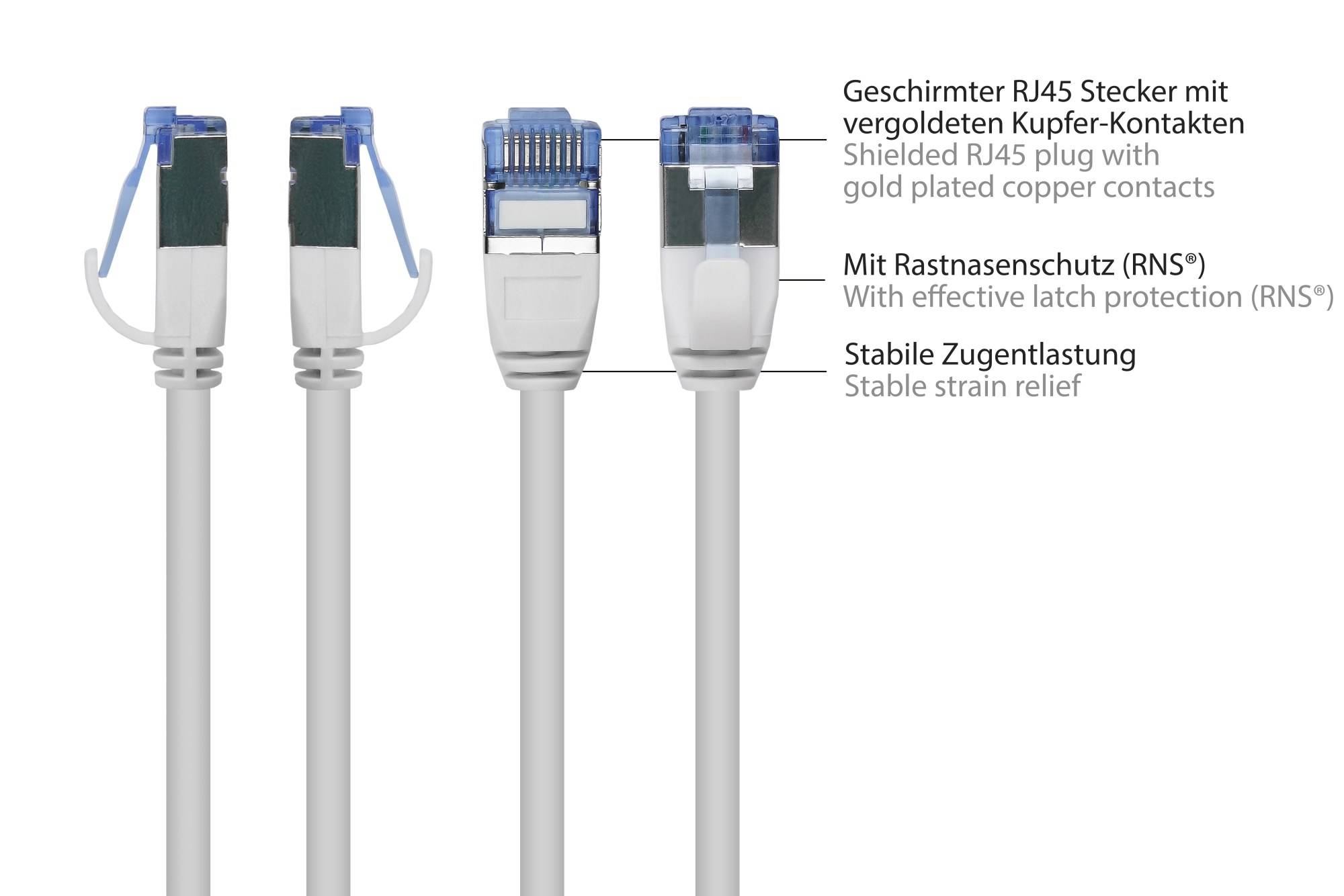 RNS® Patchkabel SlimLine, Cat.6A, U/FTP, PiMF, halogenfrei (LSZH), 500MHz, CU, weiß, 0,25m, Good Connections®