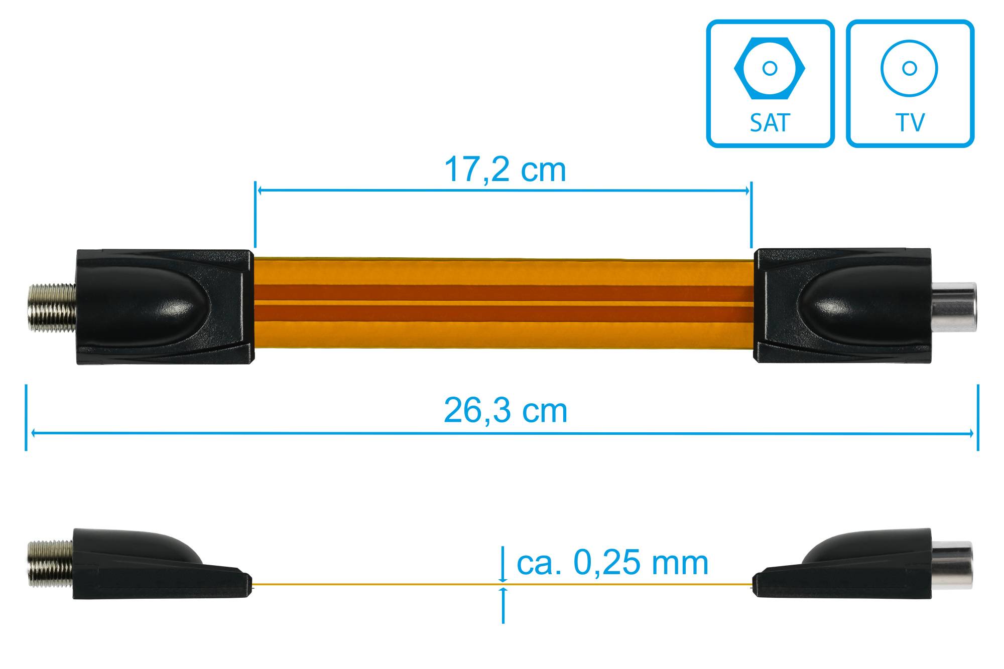 SAT/TV Fensterdurchführung, F-Buchse an IEC-/Koax-Buchse, Gesamtlänge 26,3cm, flexible Länge 17,2cm,Good Connections®