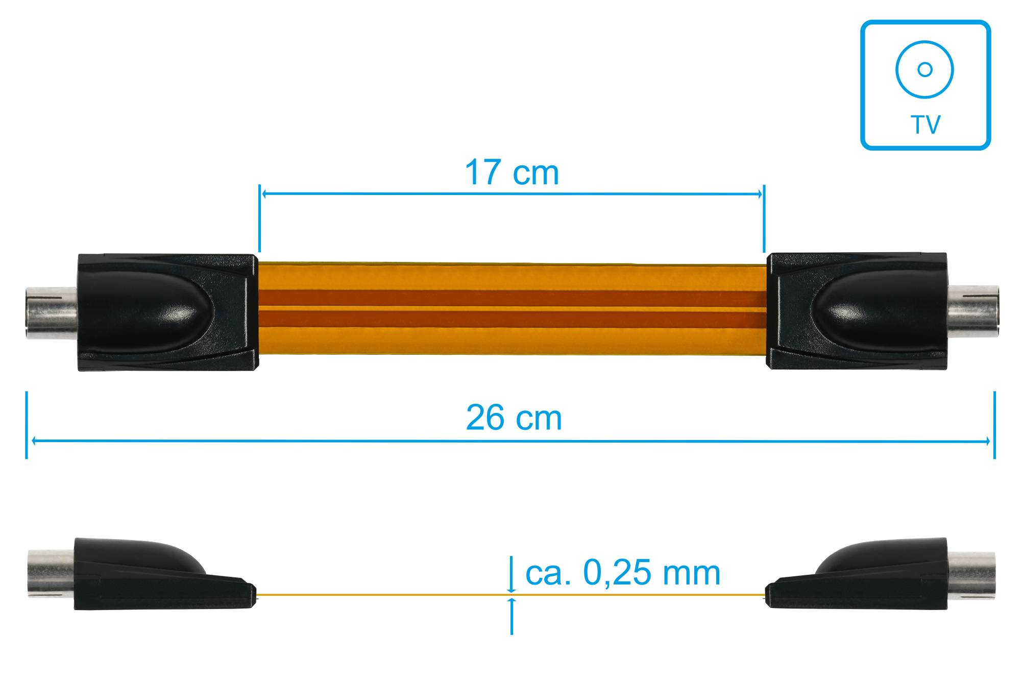SAT/TV Fensterdurchführung, IEC-/Koax-Buchse beidseitig, Gesamtlänge 26cm, flexible Länge 17cm, Good Connections®
