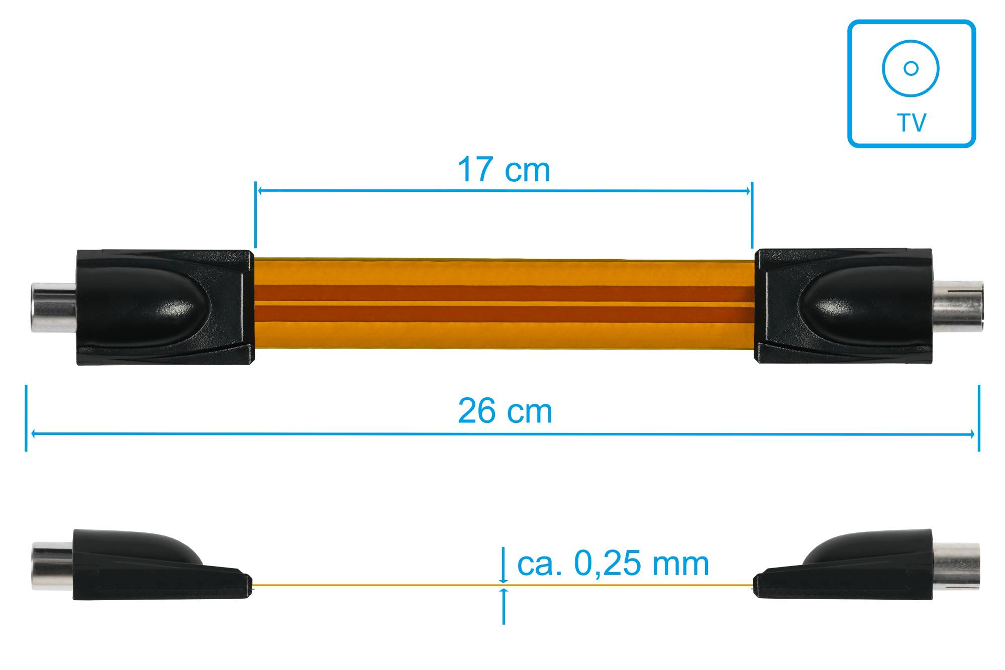 SAT/TV Fensterdurchführung, IEC-/Koax-Stecker an Buchse, Gesamtlänge 26cm, flexible Länge 17cm,Good Connections®