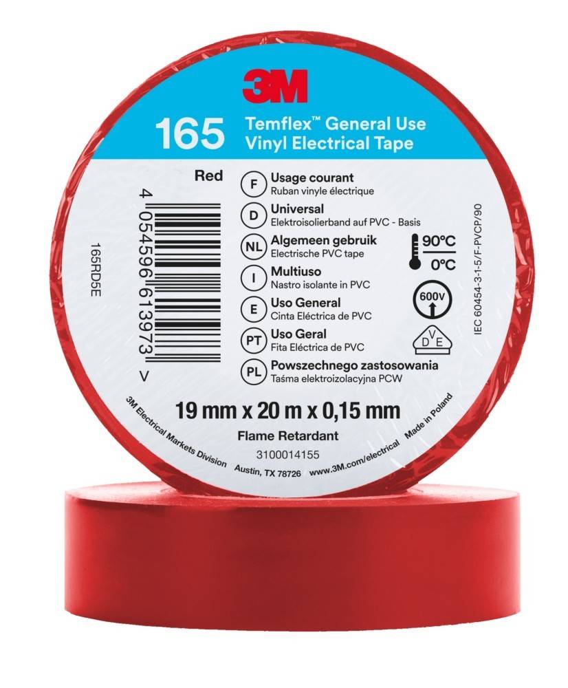 3M Deutschland PVC Elektro-Isolierband Temflex165 rot19X20