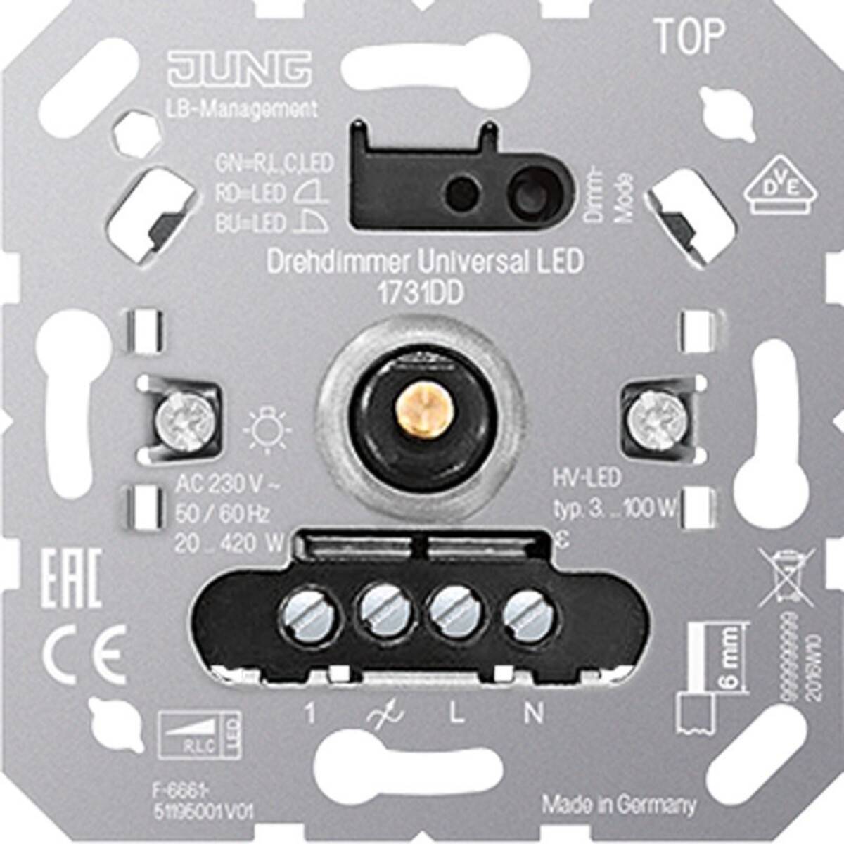 JUNG LB-Management universales LED-Dimmmodul mit der Bezeichnung „Drehdimmer Universal LED 1731DD
