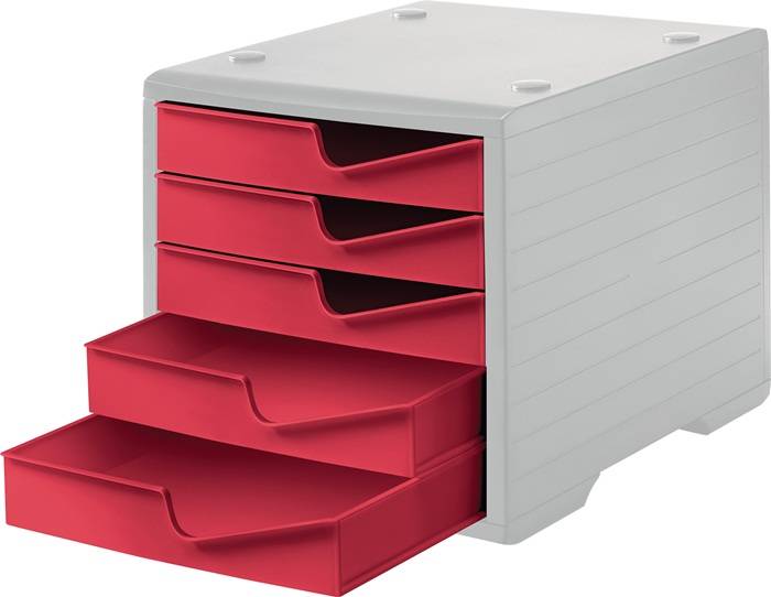 Ablagebox 5 Schubl.grau/cranberry Polystyrol H255xB270xT340mm STYRO