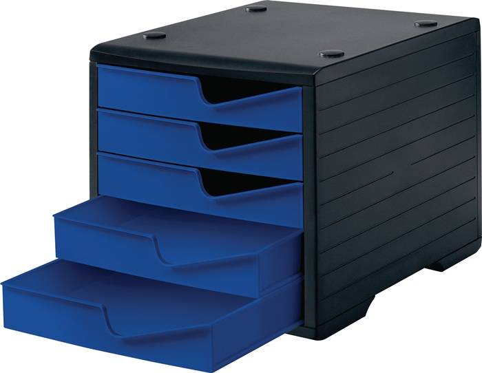 Ablagebox 5 Schubl.schwarz/blau Polystyrol H255xB270xT340mm STYRO