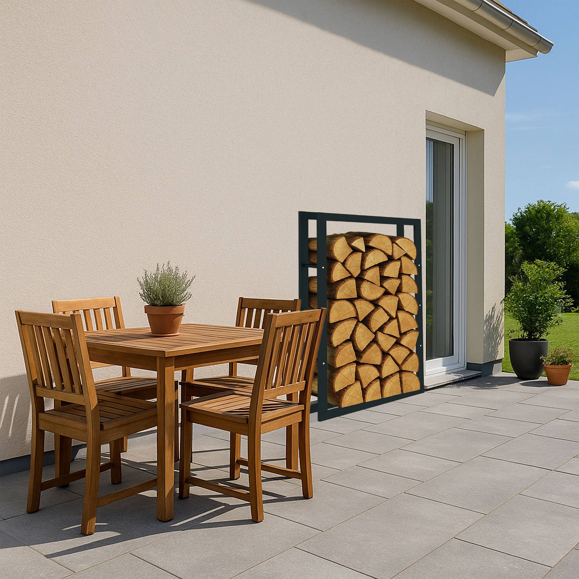 SCHMIDT Kaminholzregal Metall Schwarz 60x25x100cm – Innen & Außen – Brennholzregal, Feuerholzregal, Holzstapelhilfe, Holzunterstand, Kaminholzst