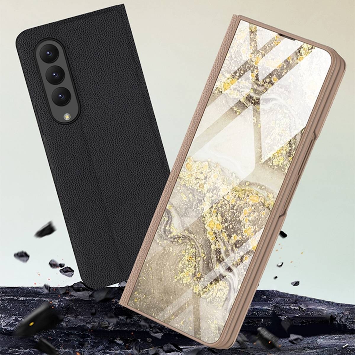 Für Samsung Galaxy Z Fold4 5G Design Galvanik Marble Muster 2 All-round Anti-Fall Handy Tasche Hülle Etuis