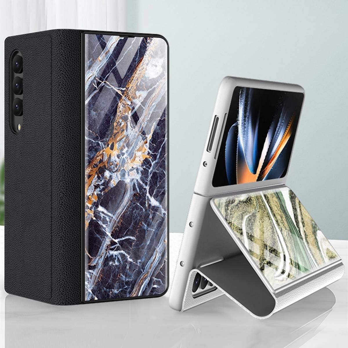 Für Samsung Galaxy Z Fold4 5G Design Galvanik Marble Muster 2 All-round Anti-Fall Handy Tasche Hülle Etuis