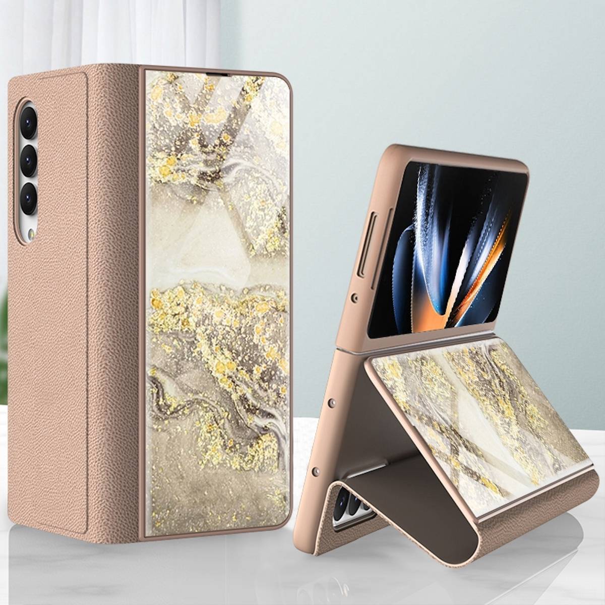 Für Samsung Galaxy Z Fold4 5G Design Galvanik Marble Muster 7 All-round Anti-Fall Handy Tasche Hülle Etuis