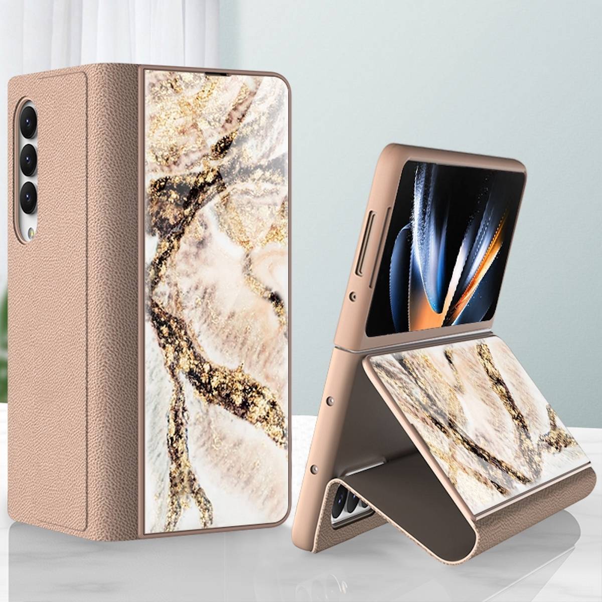 Für Samsung Galaxy Z Fold4 5G Design Galvanik Marble Muster 8 All-round Anti-Fall Handy Tasche Hülle Etuis