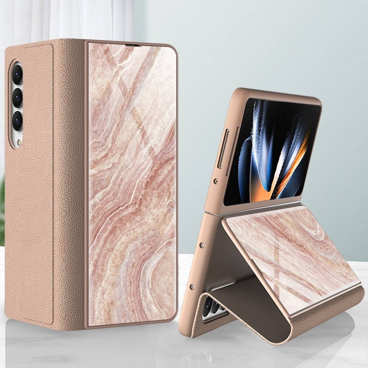 Für Samsung Galaxy Z Fold4 5G Design Galvanik Marble Muster 12 All-round Anti-Fall Handy Tasche Hülle Etuis