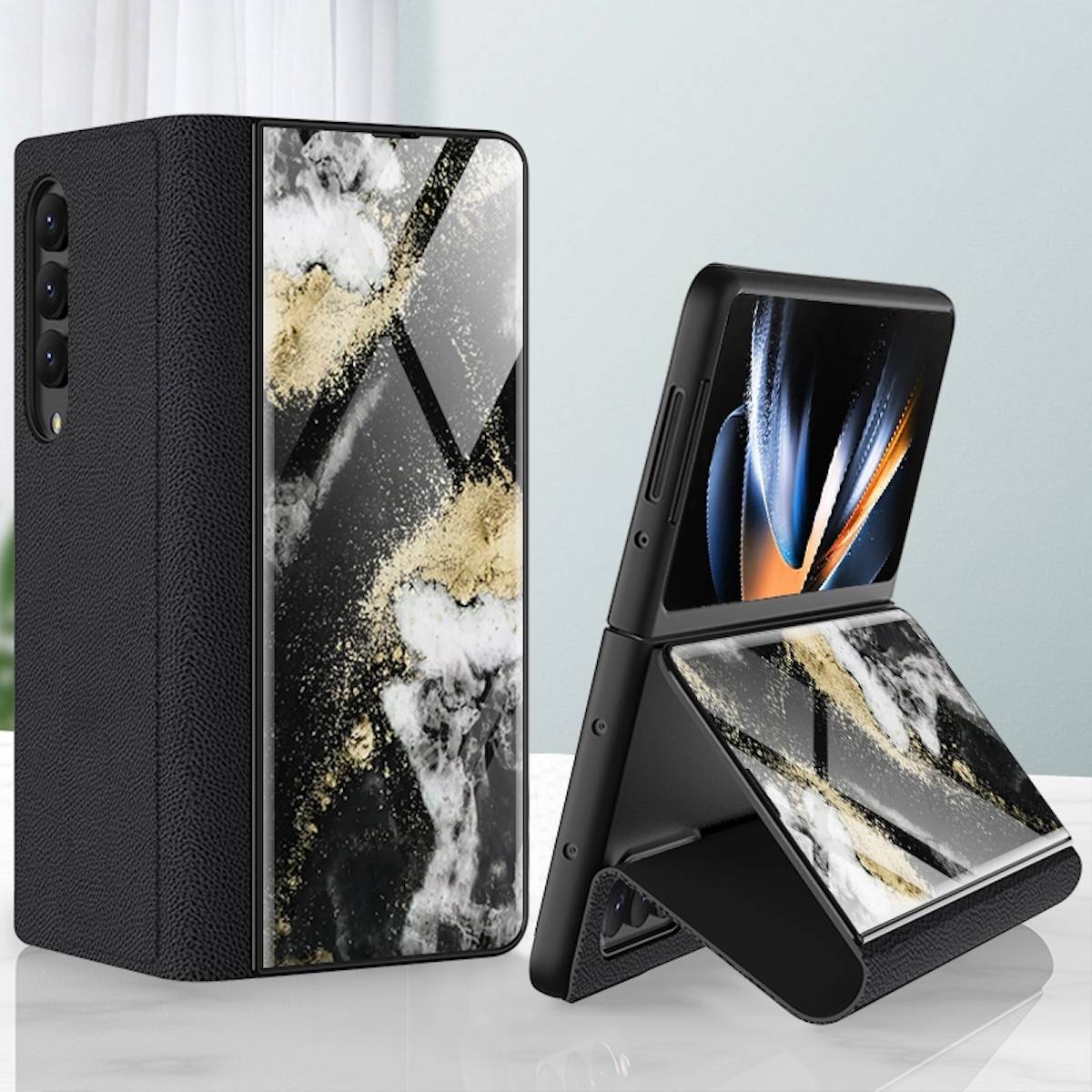Für Samsung Galaxy Z Fold4 5G Design Galvanik Marble Muster 13 All-round Anti-Fall Handy Tasche Hülle Etuis