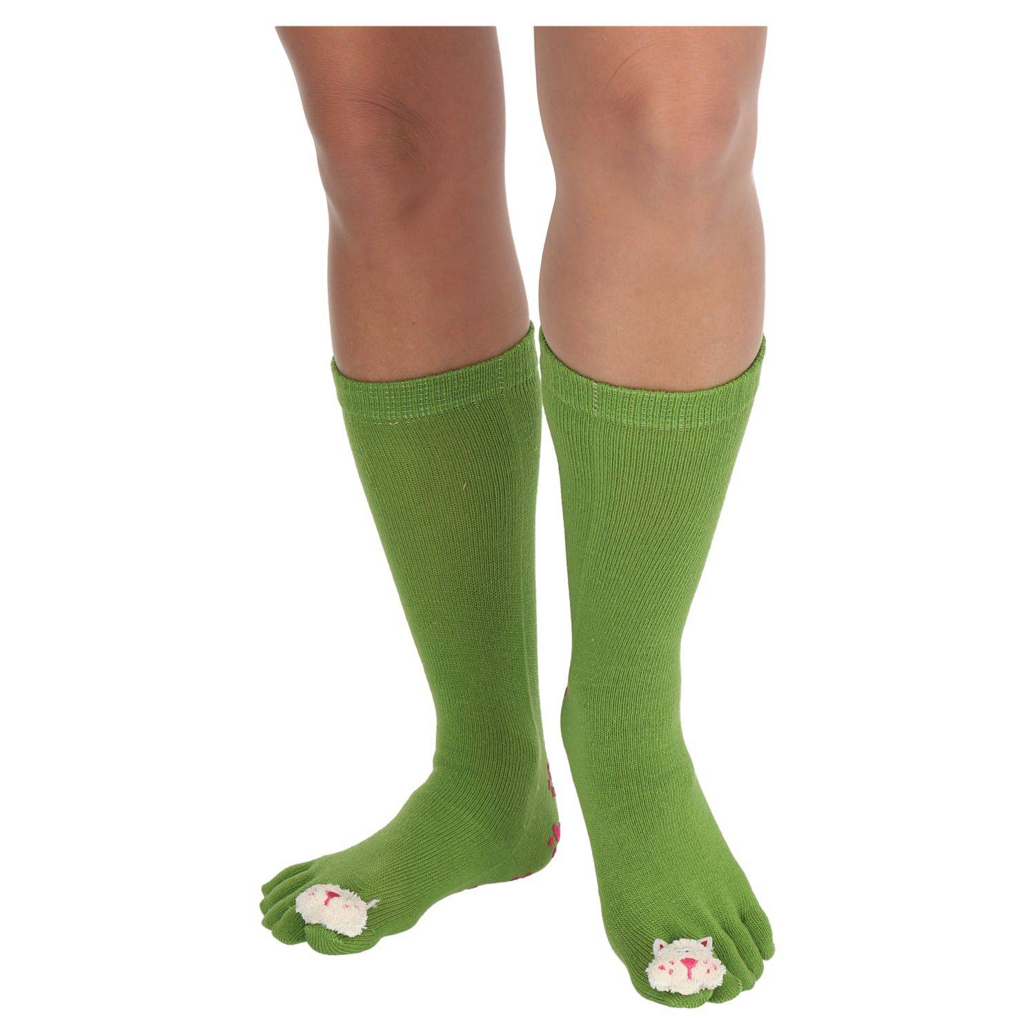 Zehnsocken 5 Finger Socken aus Wolle für Frauen Mädchen Einheitsgröße Tiermuster Grün