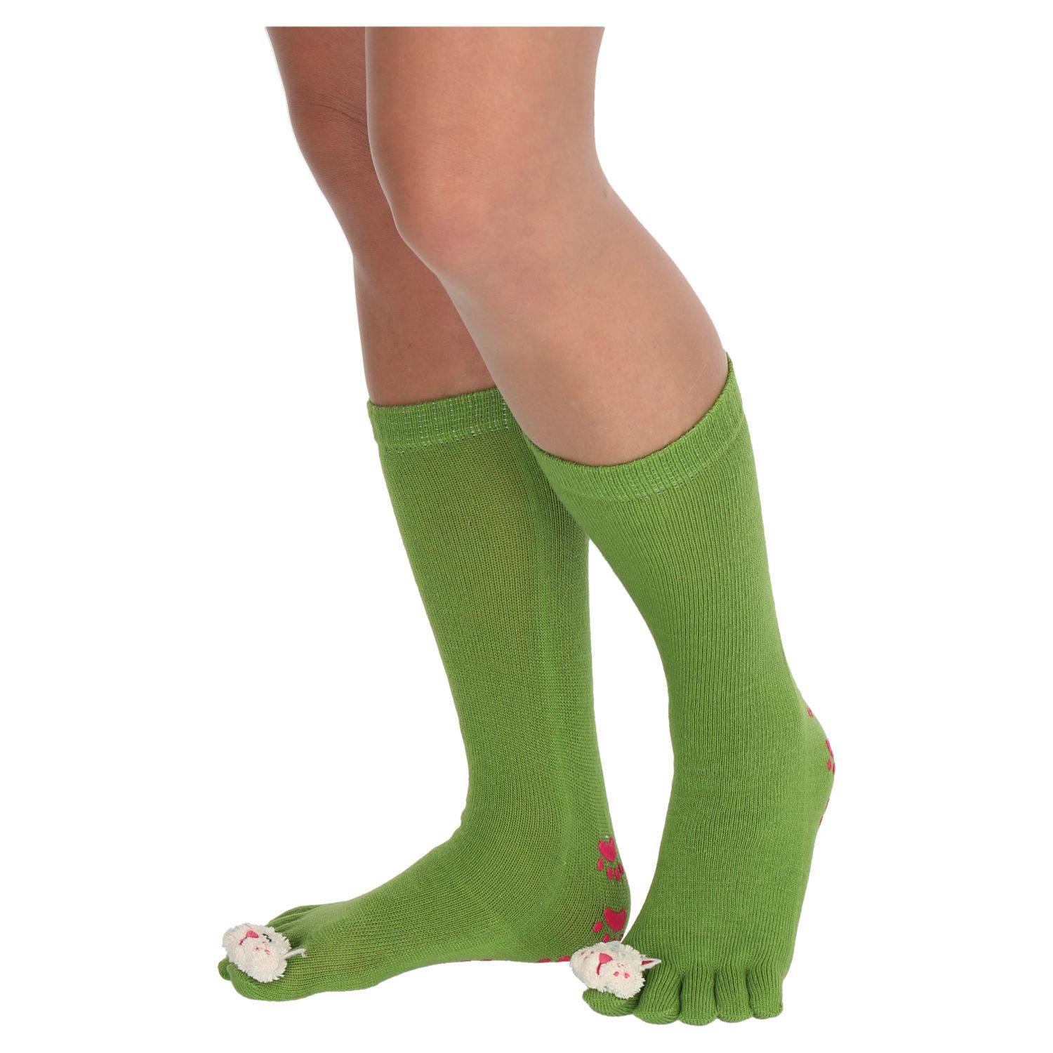 Zehnsocken 5 Finger Socken aus Wolle für Frauen Mädchen Einheitsgröße Tiermuster Grün