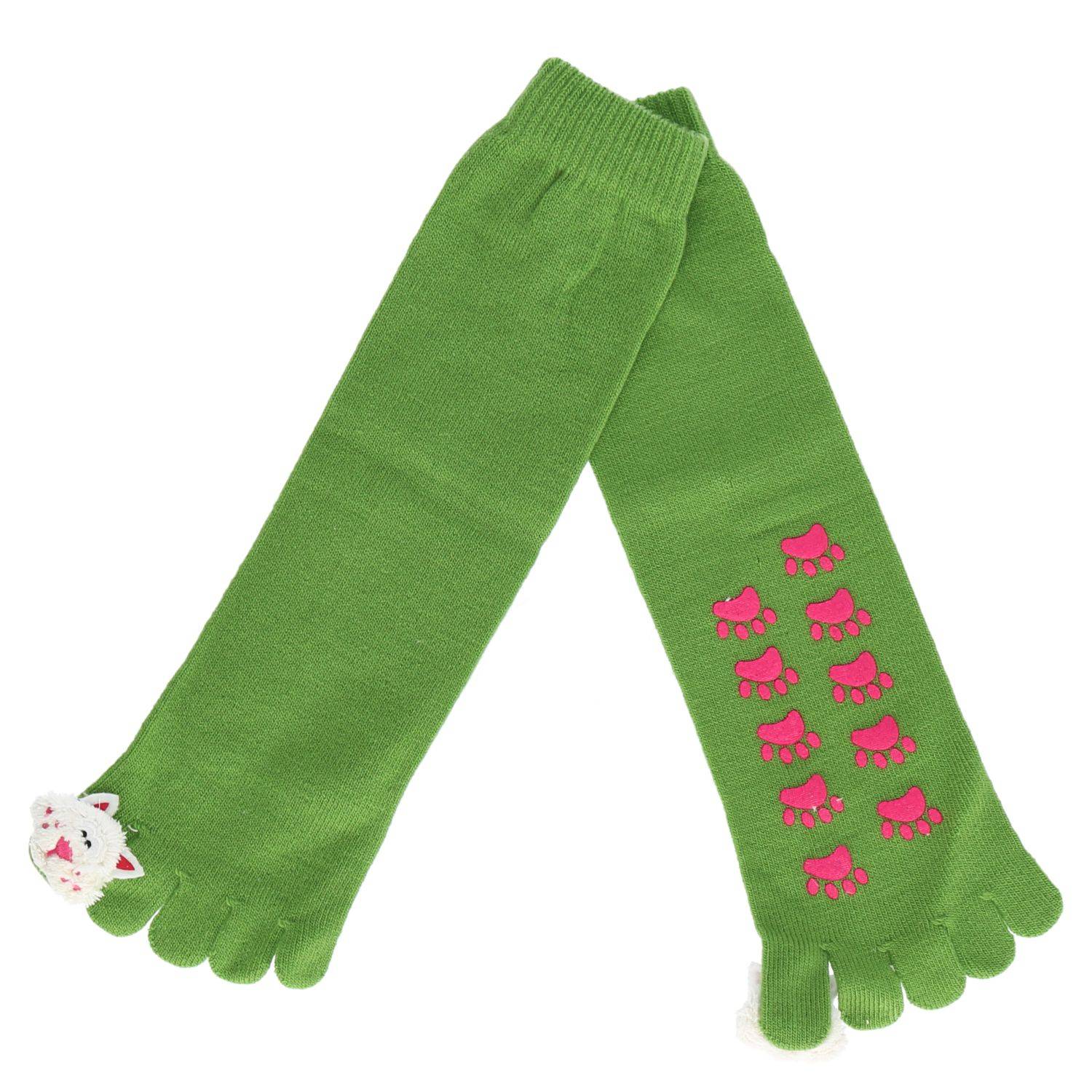 Zehnsocken 5 Finger Socken aus Wolle für Frauen Mädchen Einheitsgröße Tiermuster Grün