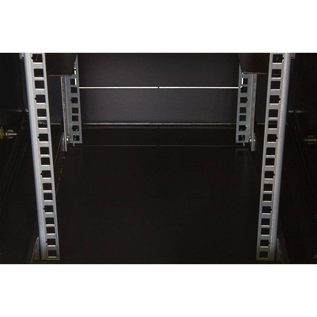 Rockstable 15HE Netzwerkschrank, Serverschrank - 10 Zoll Wandmontage - (BxTxH) 370x450x770mm mit Glastür - Schwarz - Abschließbar - Vormontiert - Tr