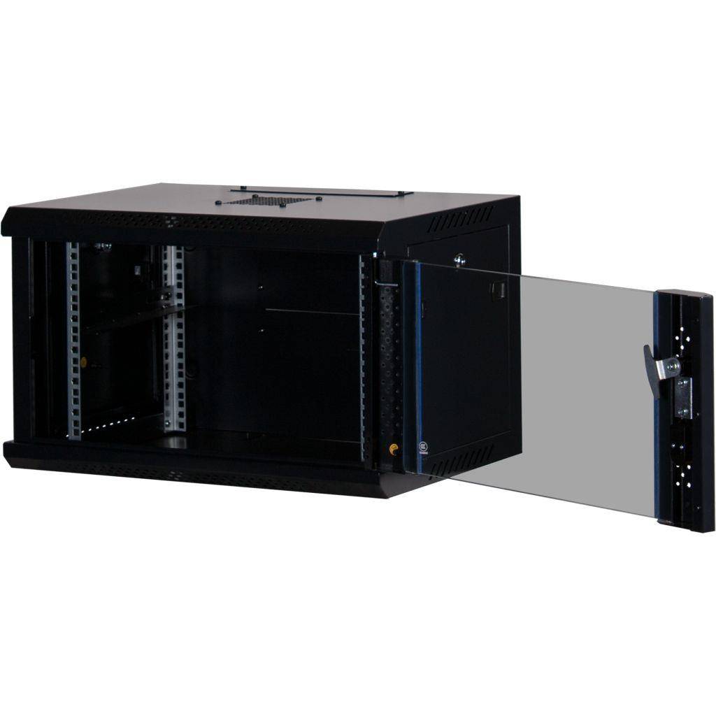 Rockstable 6HE Netzwerkschrank, Serverschrank - 19 Zoll Wandmontage - (BxTxH) 600x440x370mm mit Glastür - Schwarz - Abschließbar - Vormontiert - Tra