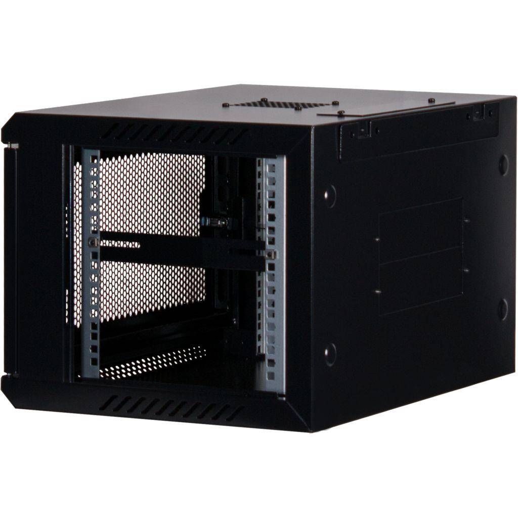 Rockstable 6HE Netzwerkschrank, Serverschrank - 19 Zoll Wandmontage - (BxTxH) 600x440x370mm mit perforierter Tür - Schwarz - Abschließbar - Vormonti