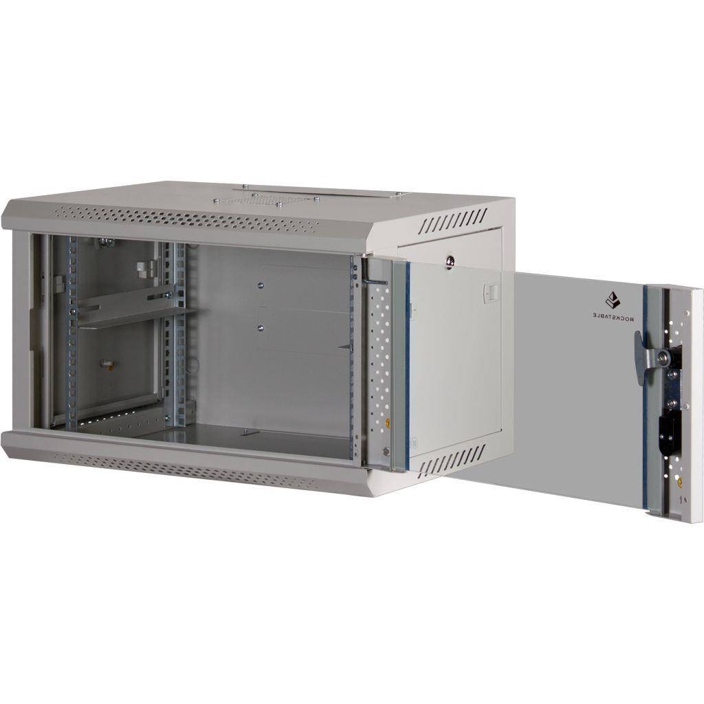Rockstable 6HE Netzwerkschrank, Serverschrank - 19 Zoll Wandmontage - (BxTxH) 600x440x370mm mit Glastür - Weiß - Abschließbar - Vormontiert - Tragl
