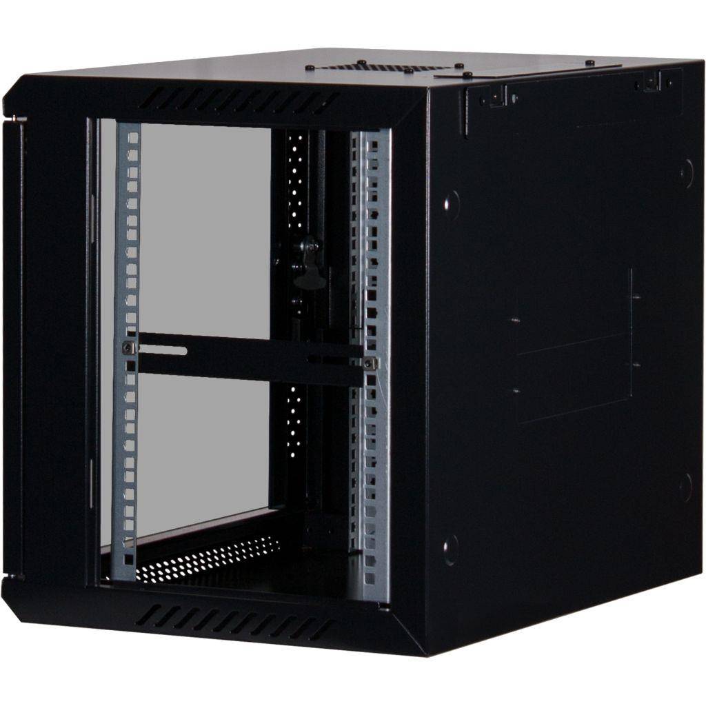 Rockstable 9HE Netzwerkschrank, Serverschrank - 19 Zoll Wandmontage - (BxTxH) 600x440x503mm mit Glastür - Schwarz - Abschließbar - Vormontiert - Tra