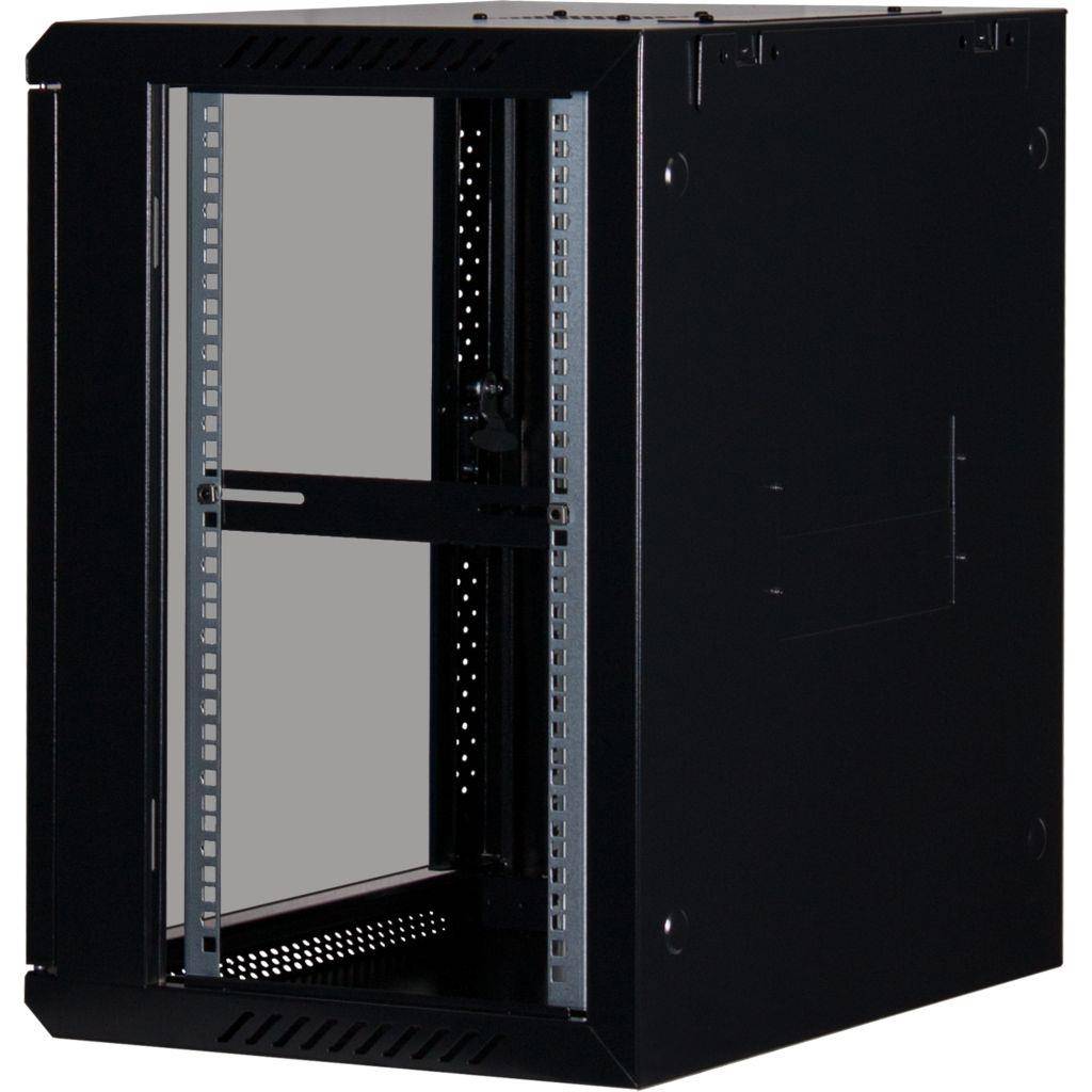 Rockstable 12HE Netzwerkschrank, Serverschrank - 19 Zoll Wandmontage - (BxTxH) 600x440x637mm mit Glastür - Schwarz - Abschließbar - Vormontiert - Tr