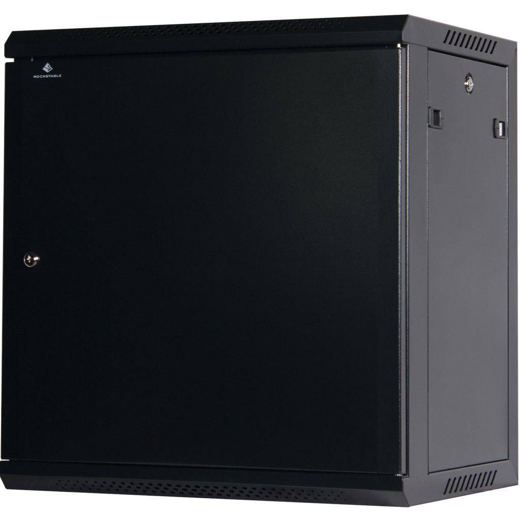 Rockstable 12HE Netzwerkschrank, Serverschrank - 19 Zoll Wandmontage - (BxTxH) 600x440x637mm mit Stahltür - Schwarz - Abschließbar - Vormontiert -