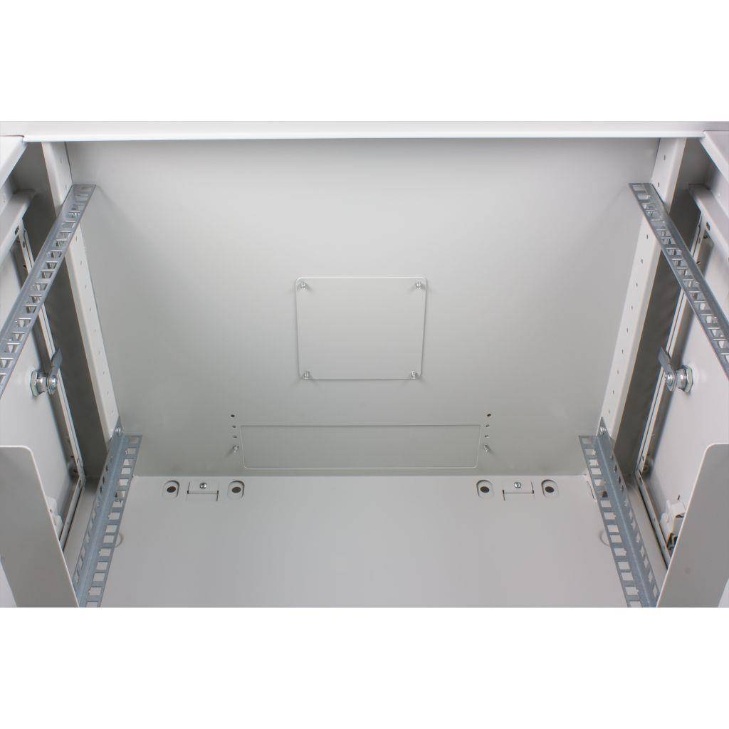 Rockstable 6HE Netzwerkschrank, Serverschrank - 19 Zoll Wandmontage - (BxTxH) 600x440x370mm mit Glastür - Weiß - Abschließbar - Vormontiert - Tragl