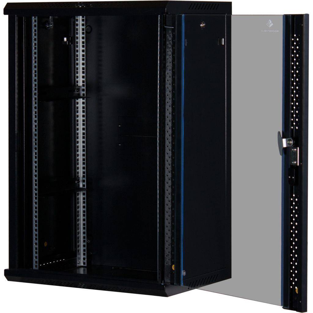 Rockstable 18HE Netzwerkschrank, Serverschrank - 19 Zoll Wandmontage - (BxTxH) 600x440x900mm mit Glastür - Schwarz - Abschließbar - Vormontiert - Tr