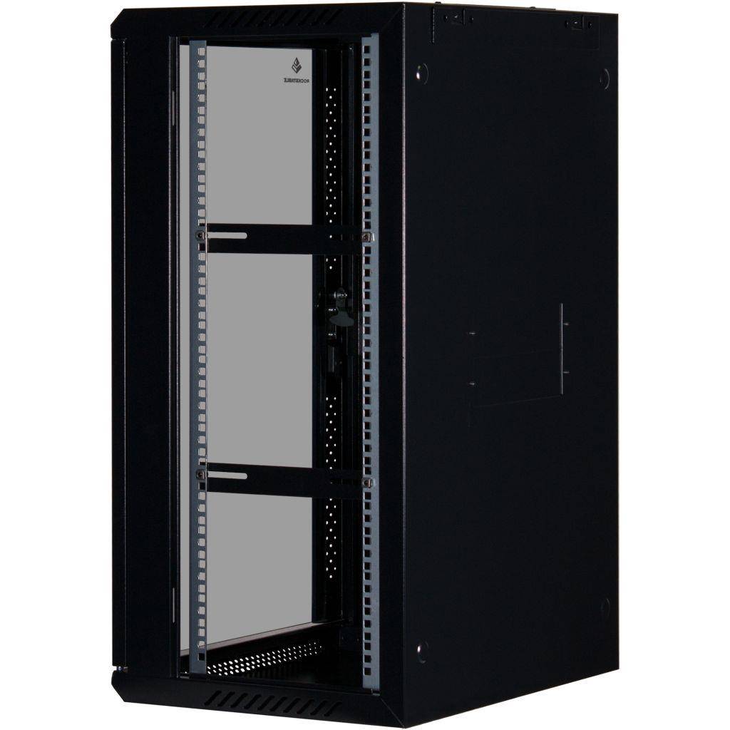 Rockstable 18HE Netzwerkschrank, Serverschrank - 19 Zoll Wandmontage - (BxTxH) 600x440x900mm mit Glastür - Schwarz - Abschließbar - Vormontiert - Tr